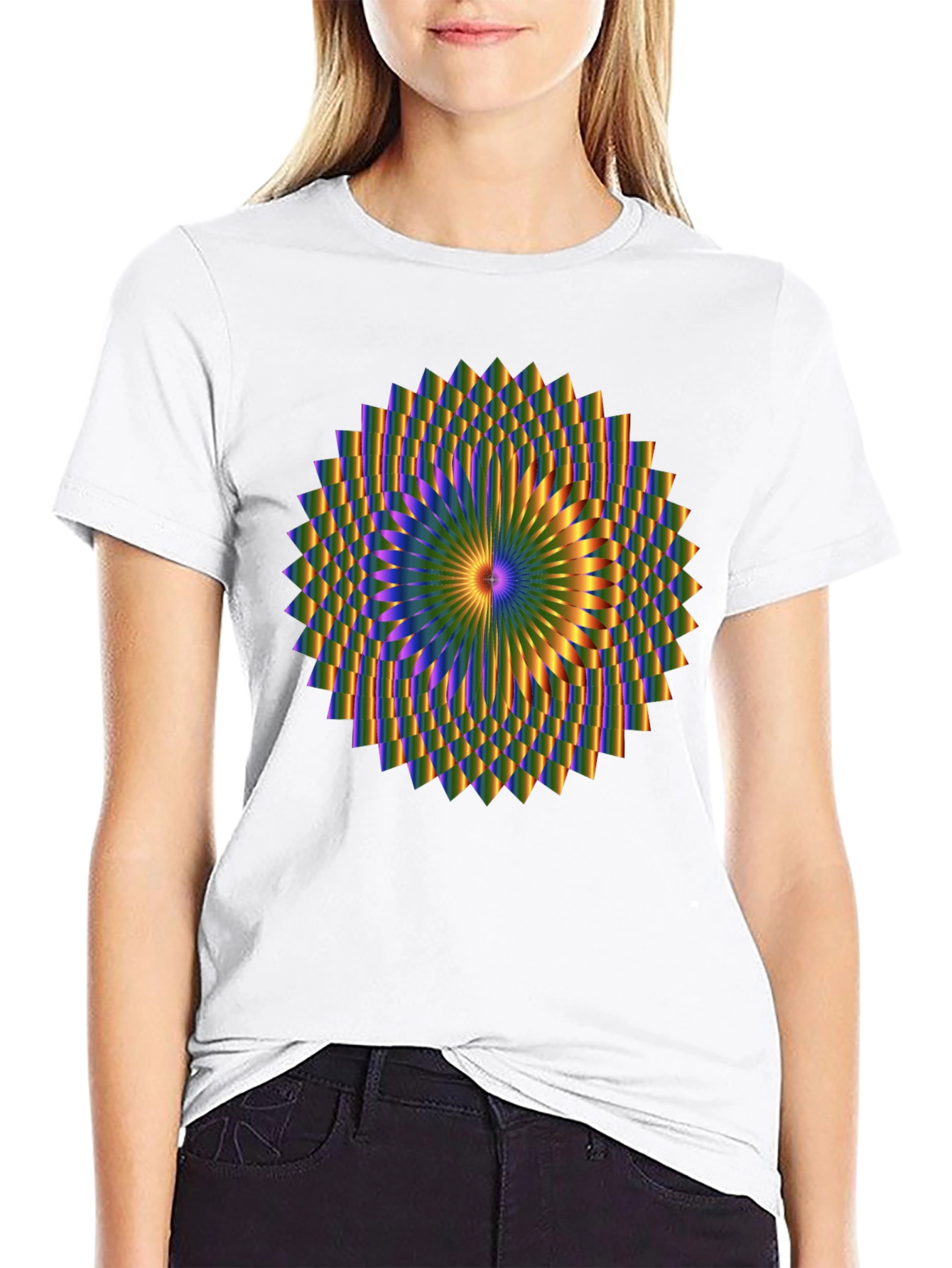 Black Optical Illusion Mandala Graphic Black T-Shirt view 9