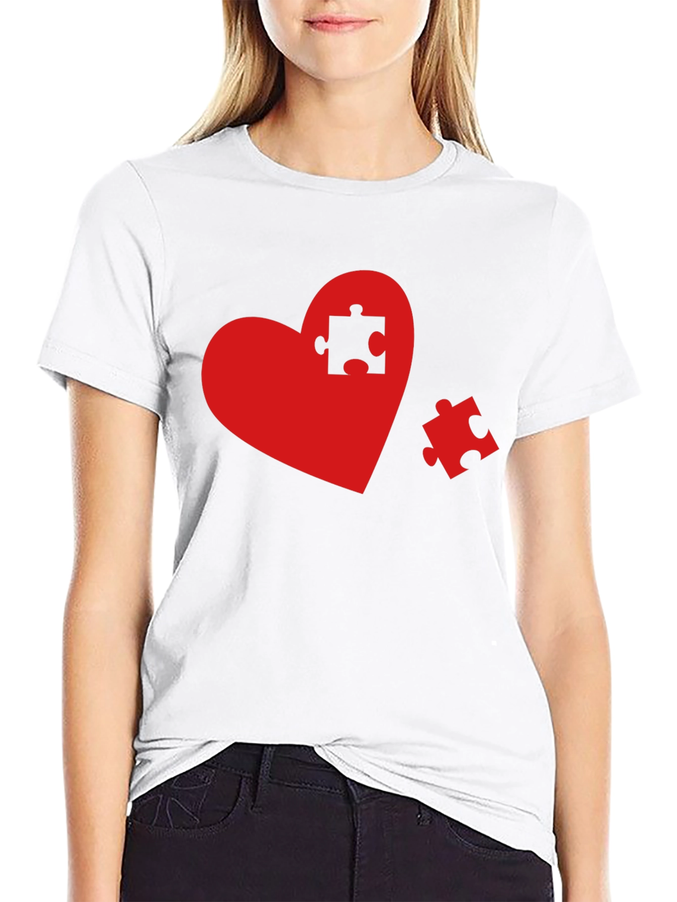 Black Heart Puzzle Piece Graphic Tee - Black view 9