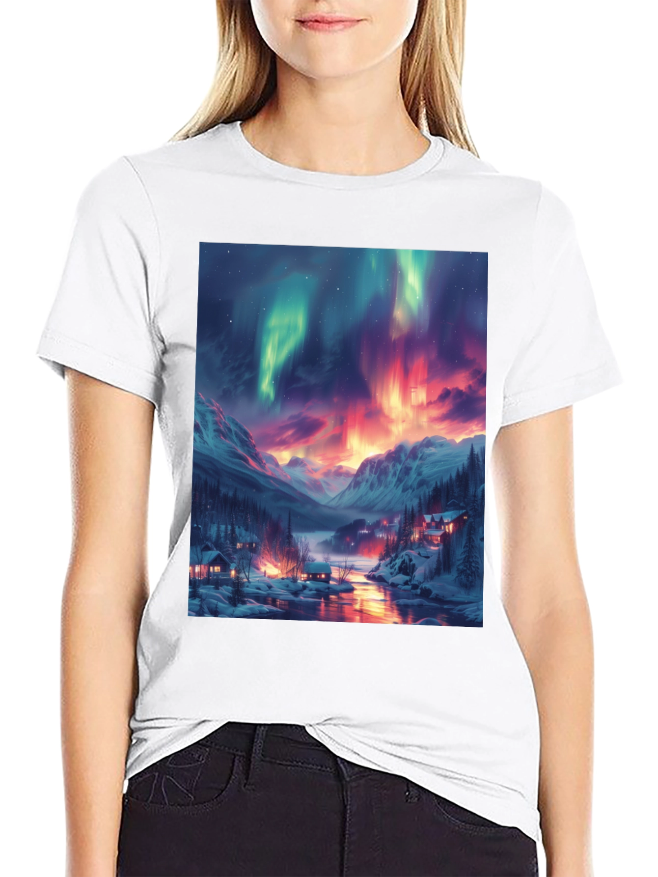 Black Aurora Borealis Graphic Tee - Northern Lights Shirt view 9
