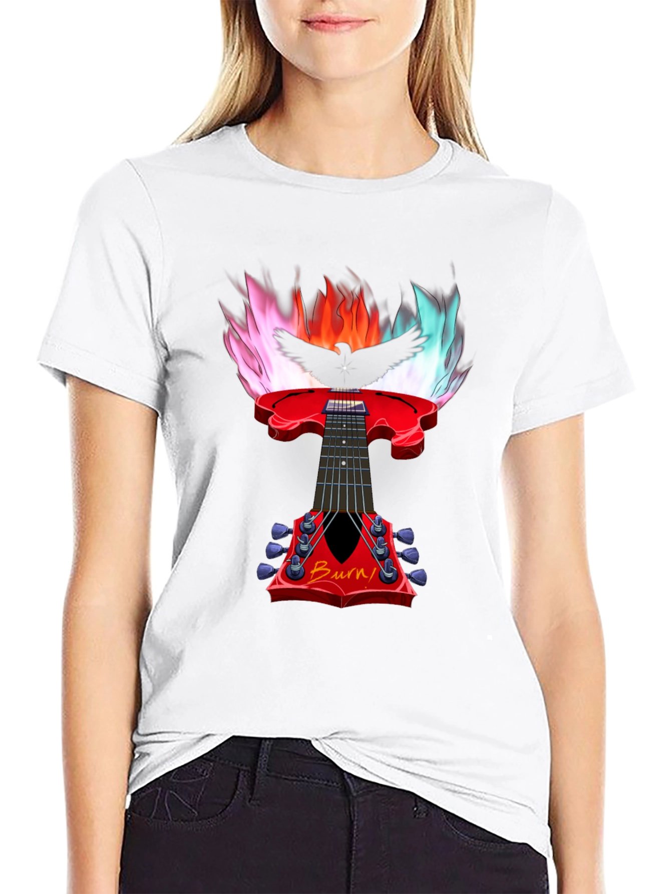 Black Burn Guitar T-Shirt - Flaming Rock Star Tee view 9