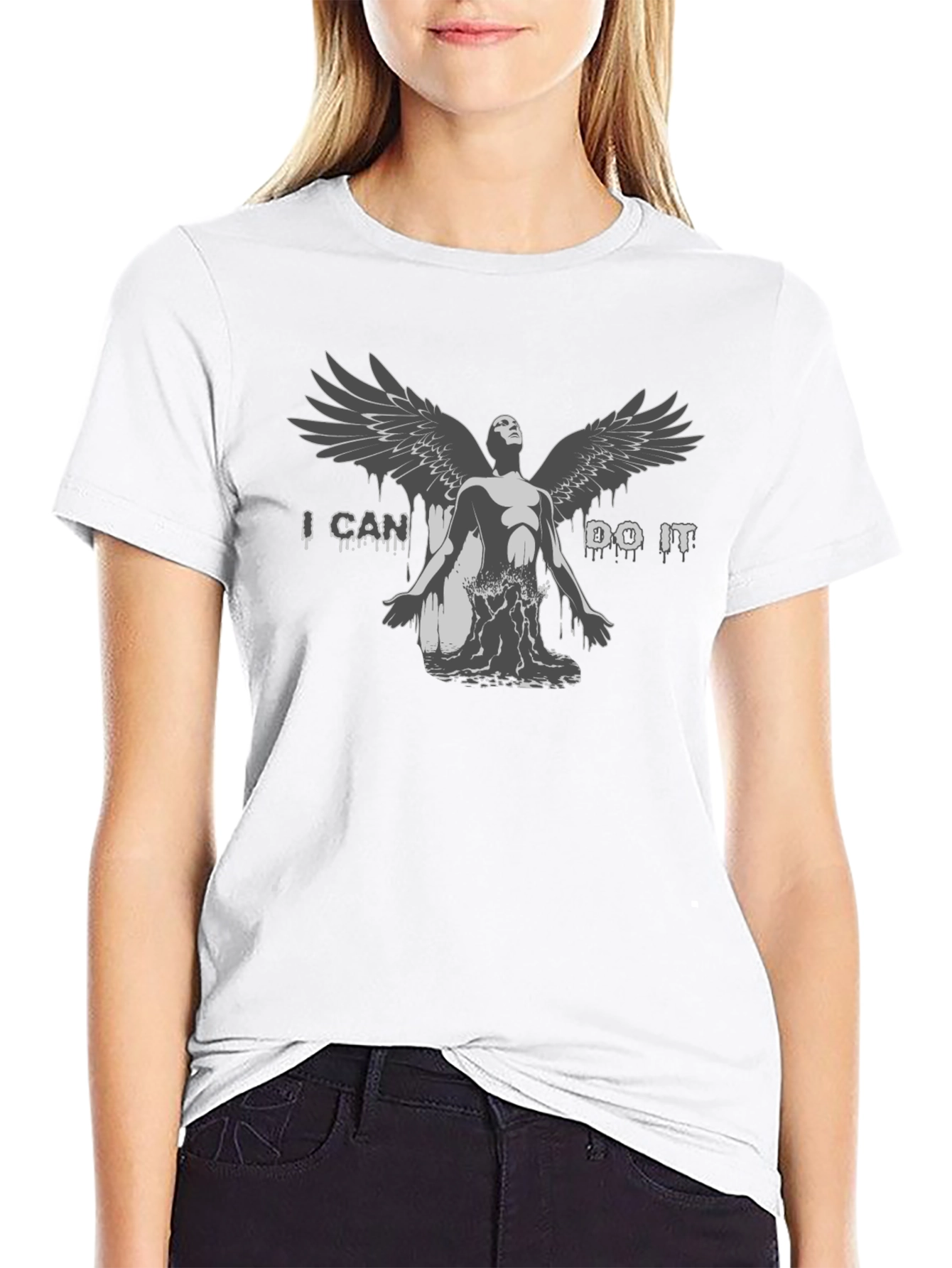 Black I Can Do It Angel Graphic T-Shirt - Unisex view 9