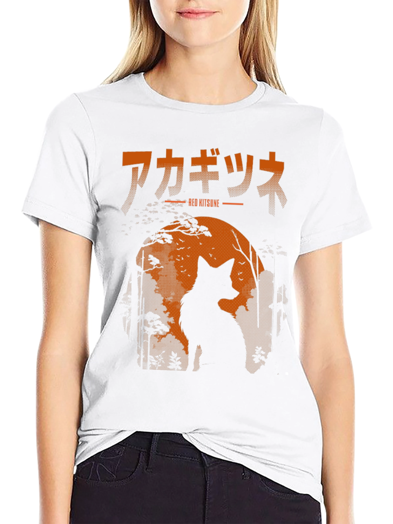Black Red Kitsune T-Shirt, Japanese Fox Design view 9