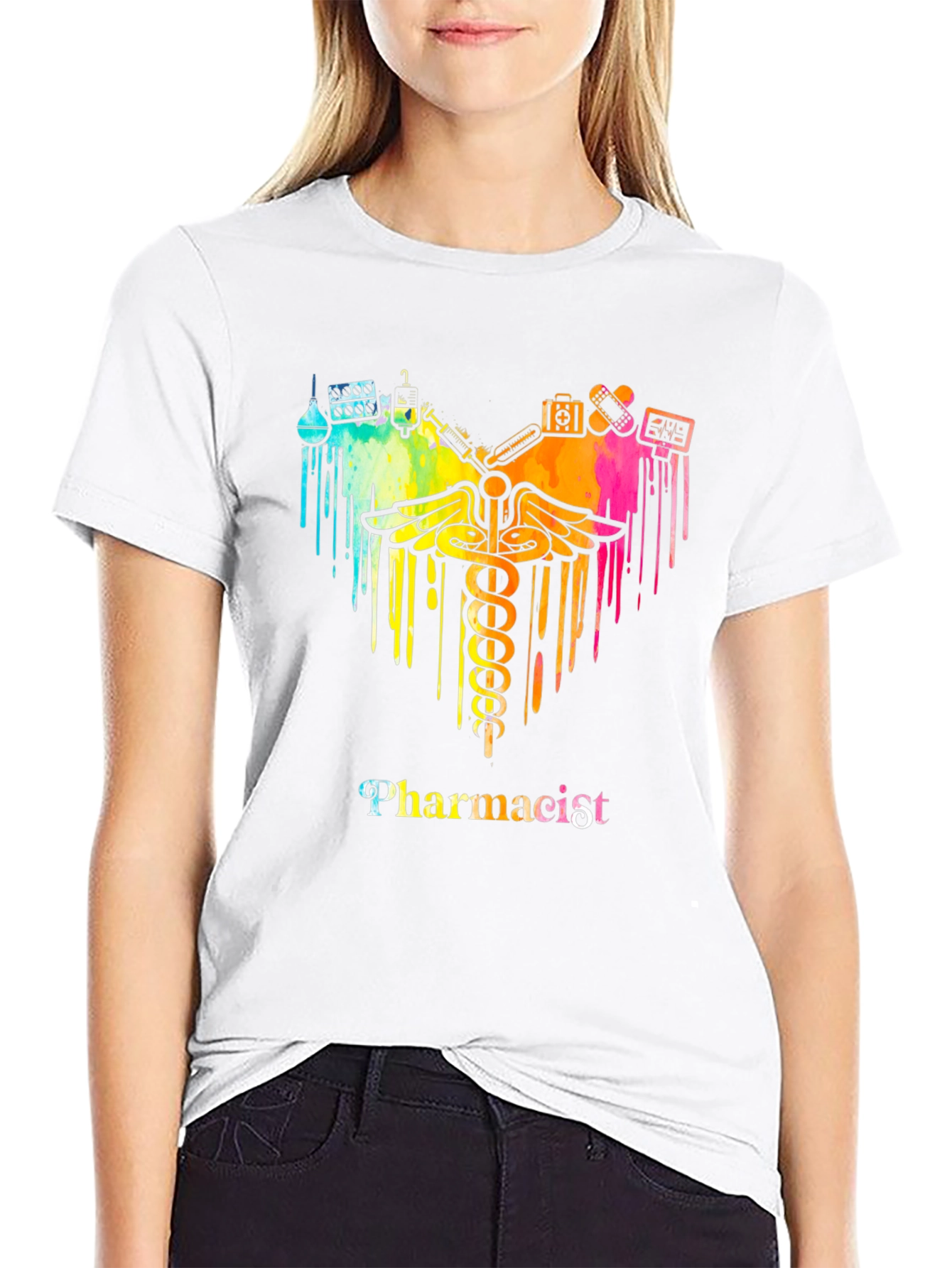 Black Pharmacist Caduceus T-Shirt - Colorful Design view 9
