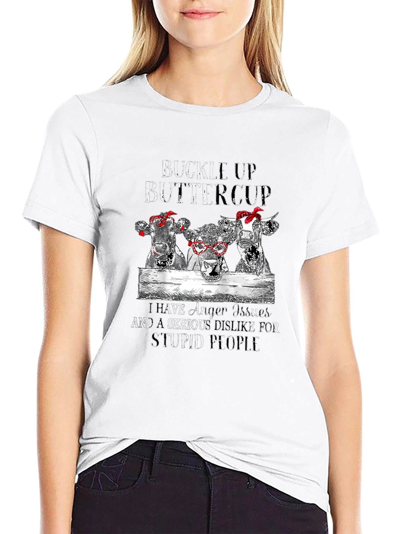 Black Buckle Up Buttercup Graphic Tee view 9