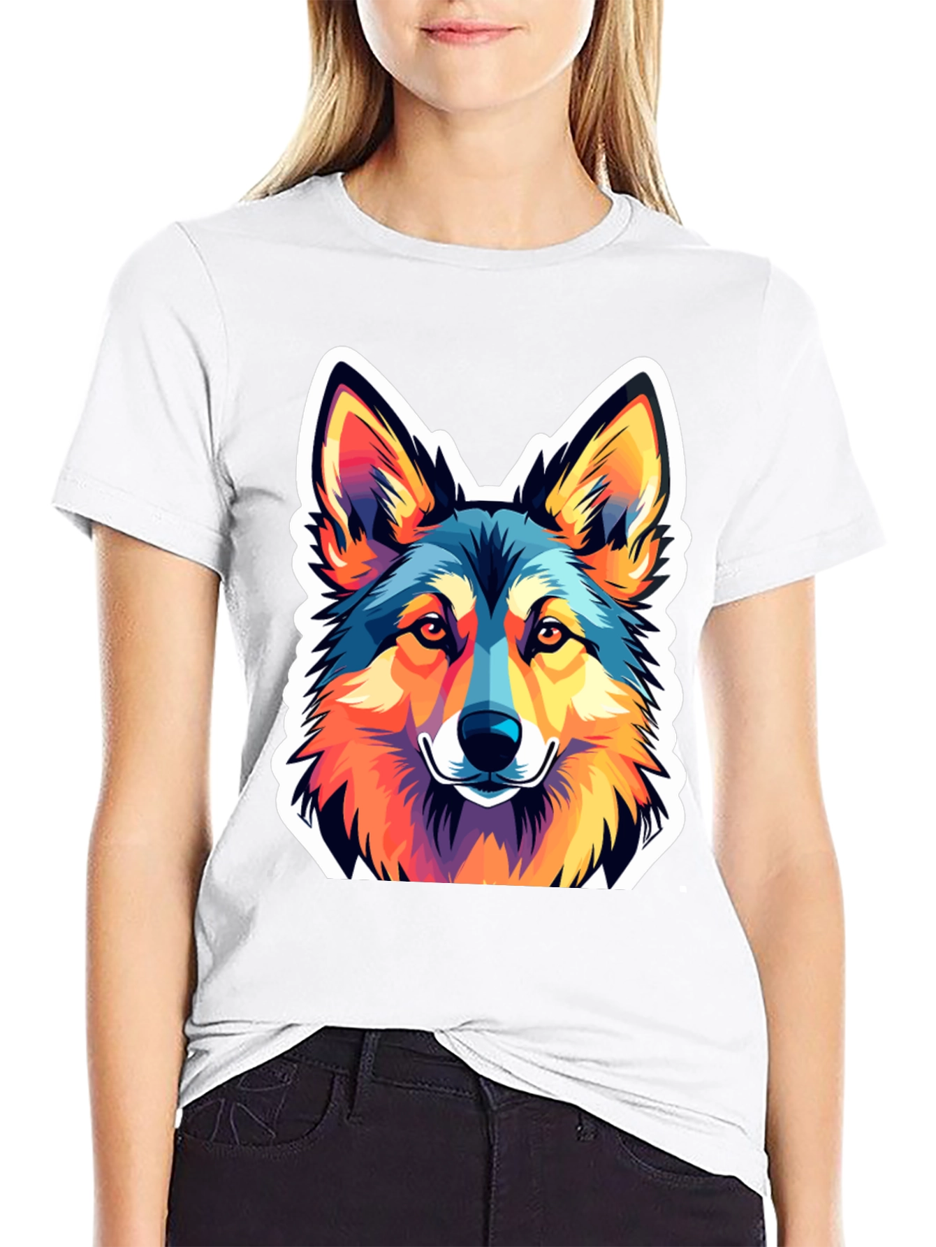 Black Vibrant Wolf Graphic Tee - Stylish Men's Black T-Shirt view 9