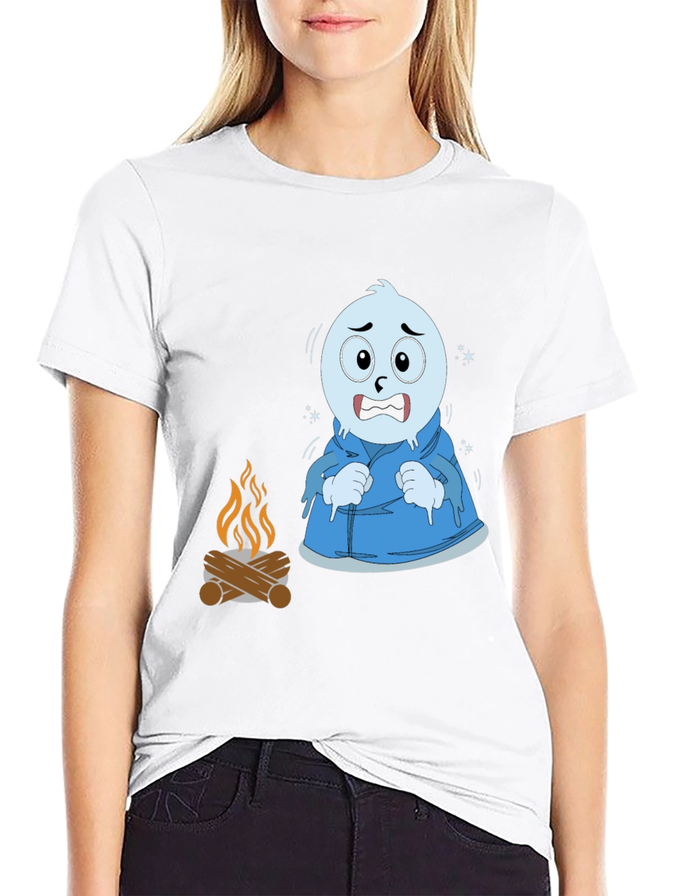 Black Funny Cold Cartoon Character T-Shirt view 9