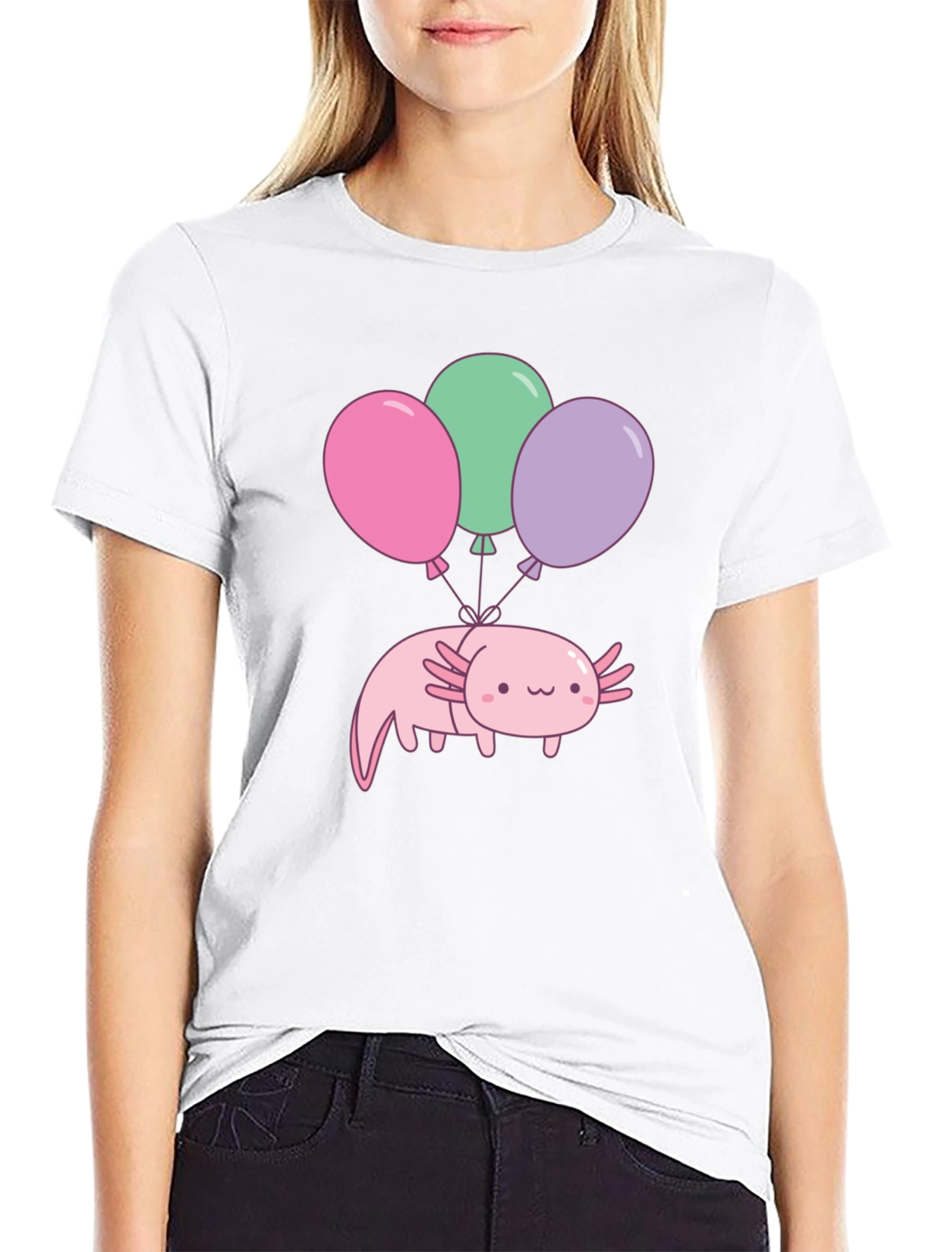 Black Axolotl Balloons Graphic Tee - Black Cotton T-Shirt view 9