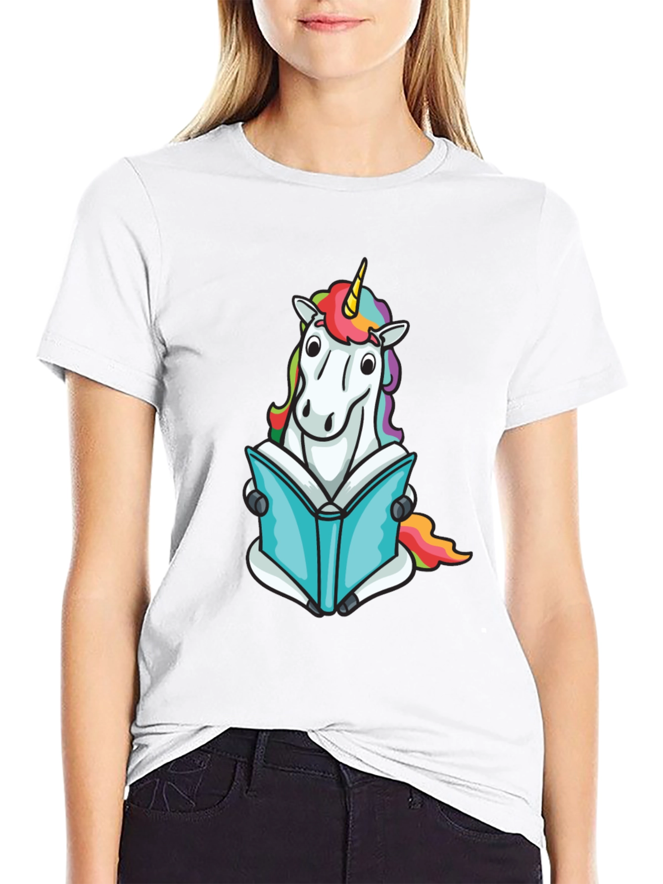 Black Unicorn Reading Book Black T-Shirt view 9