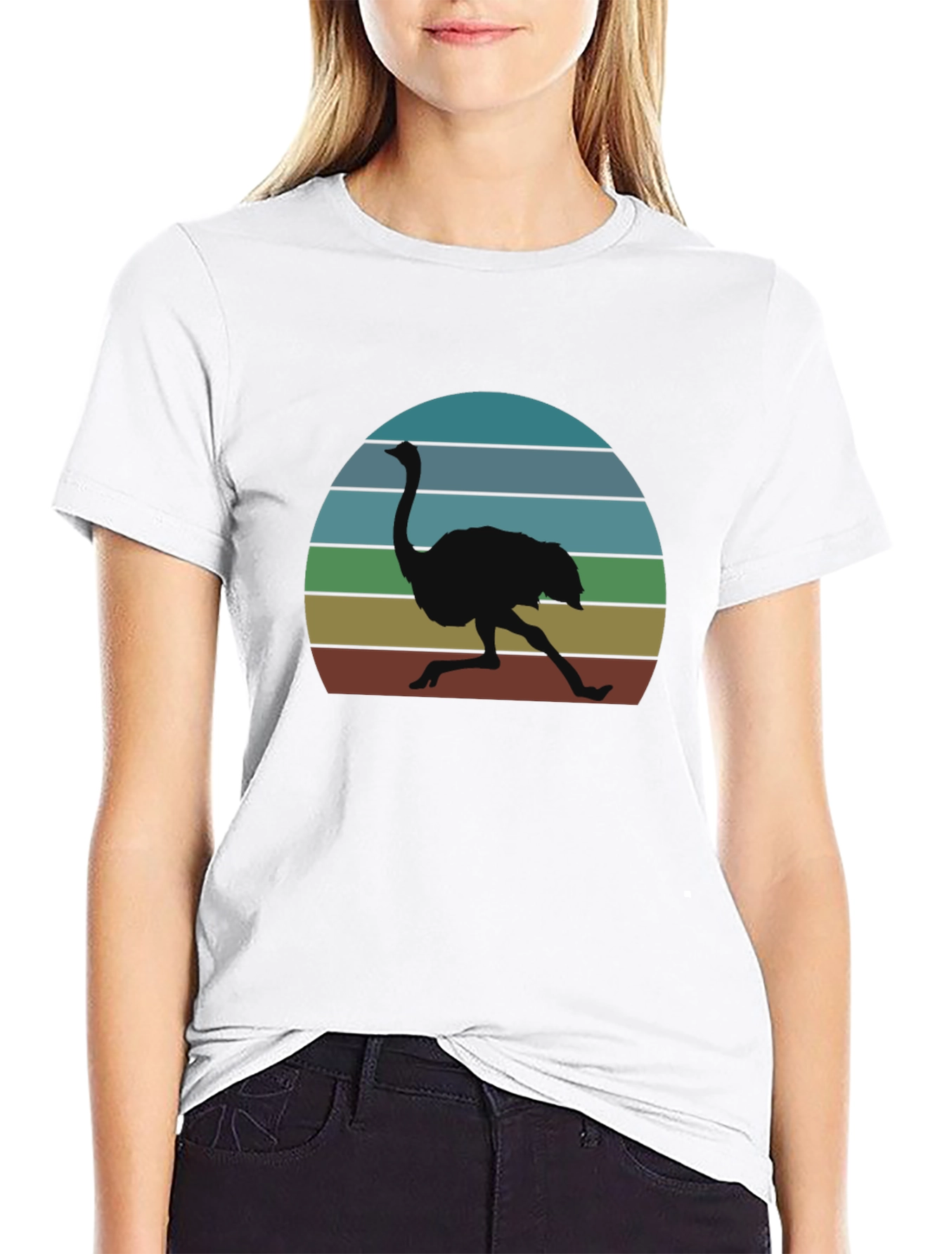 Black Retro Ostrich Sunset T-Shirt view 9