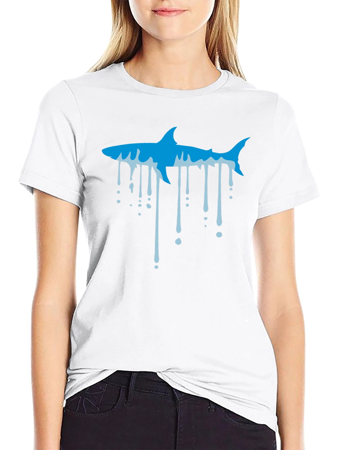 Black Cool Shark Drip Graphic Black T-Shirt view 9