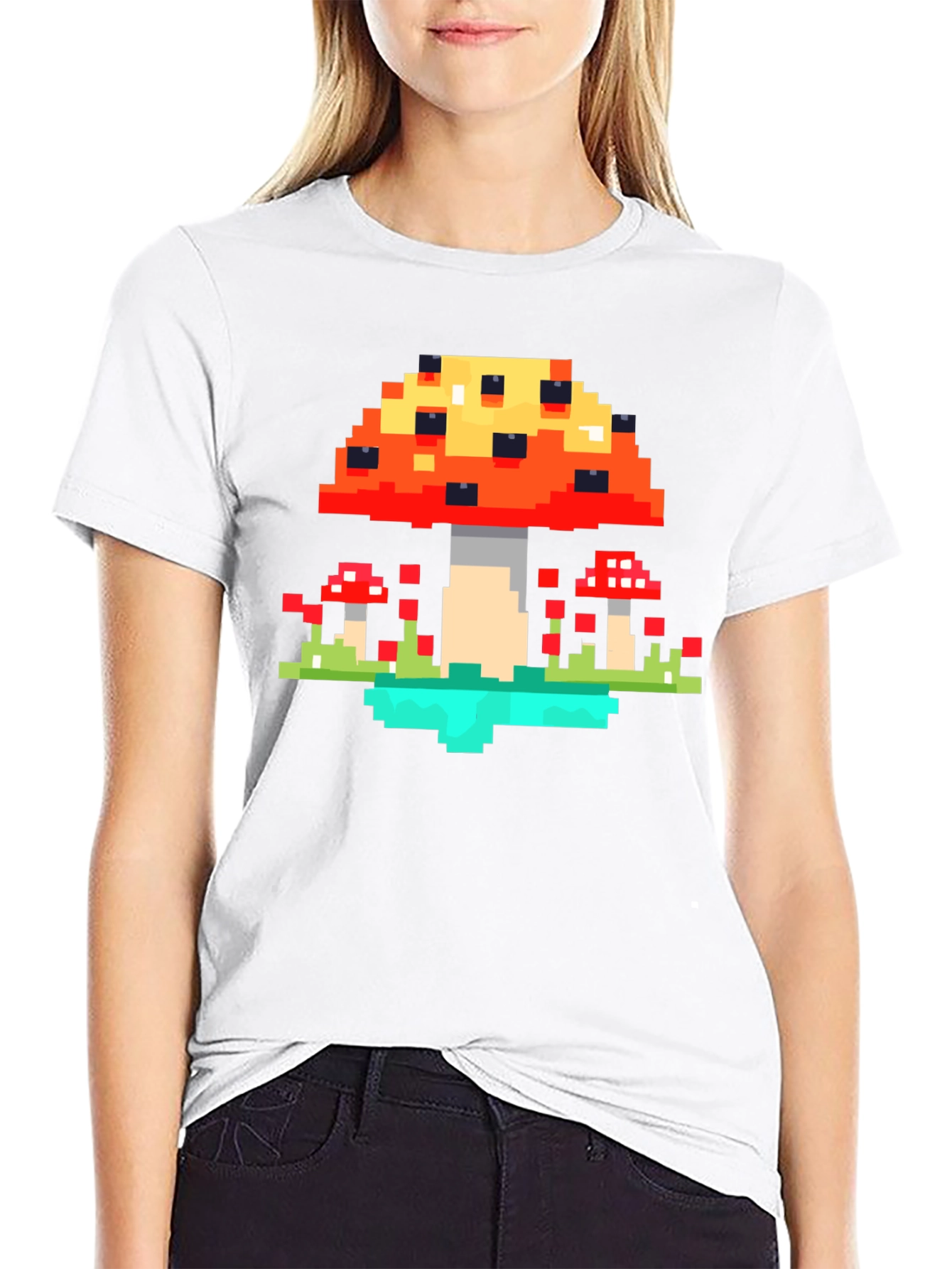 Black Pixel Mushroom Graphic Tee - Retro Gaming Style Shirt view 9