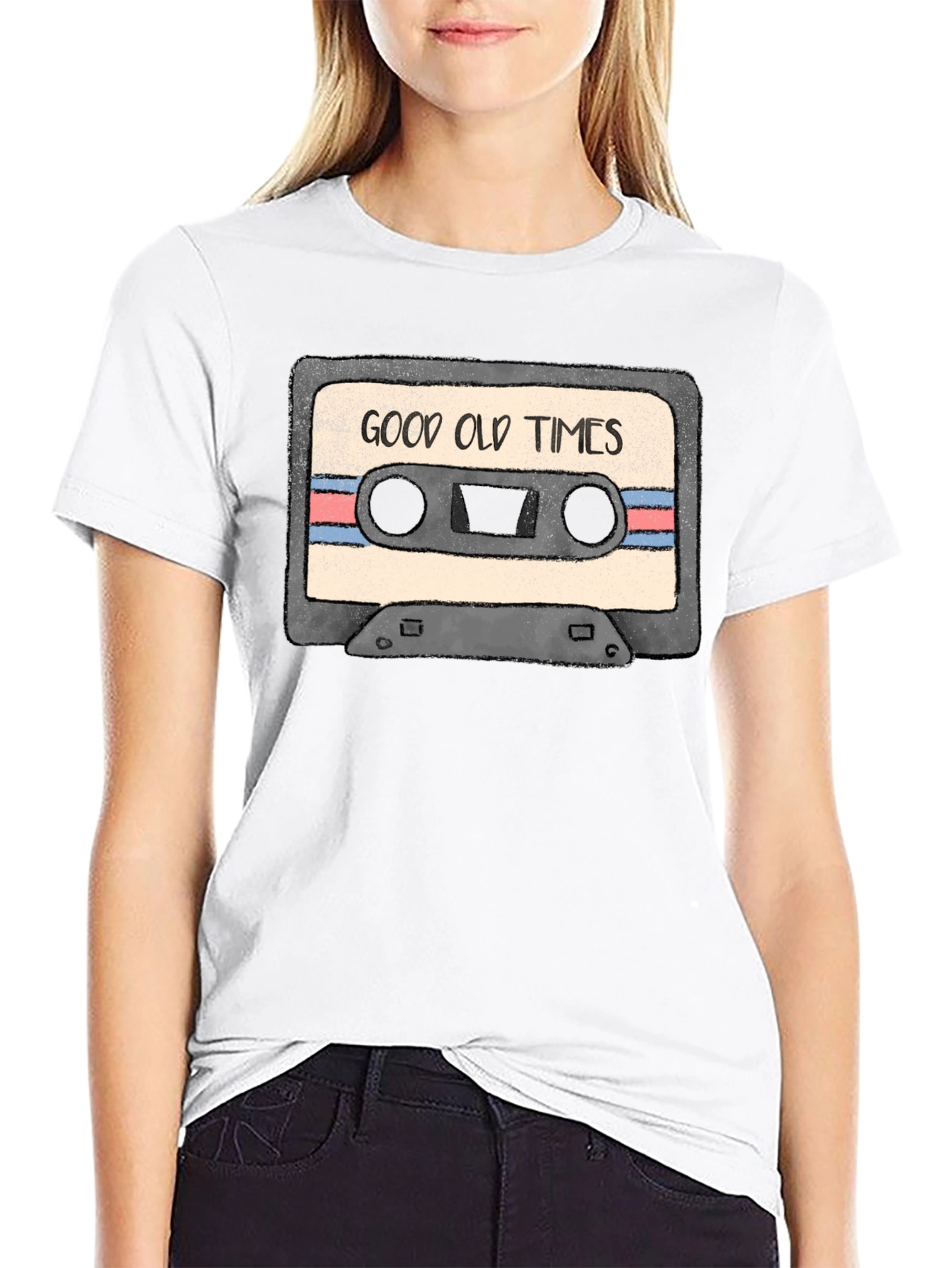 Black Good Old Times Cassette Tape Graphic T-Shirt view 9