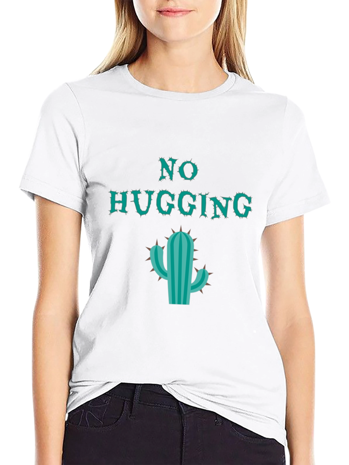 Black No Hugging Cactus Graphic Tee - Sarcastic Humor Shirt view 9