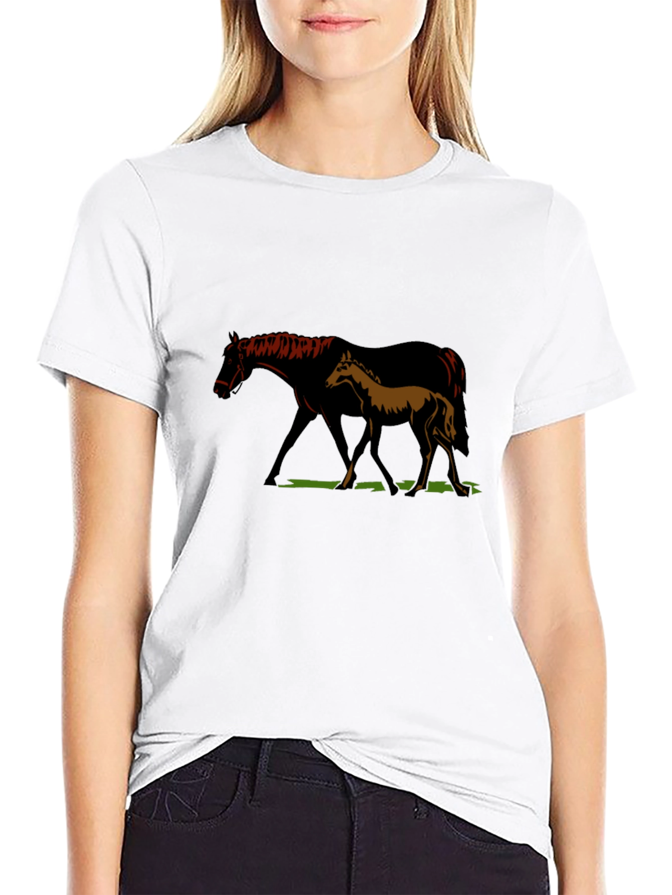Black Horse & Foal Graphic T-Shirt - Unisex Black Tee view 9