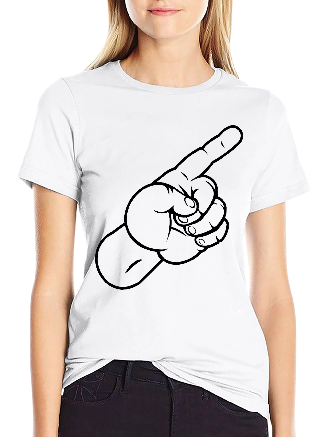 Black Pointing Finger Graphic Tee - Black Cotton T-Shirt view 9