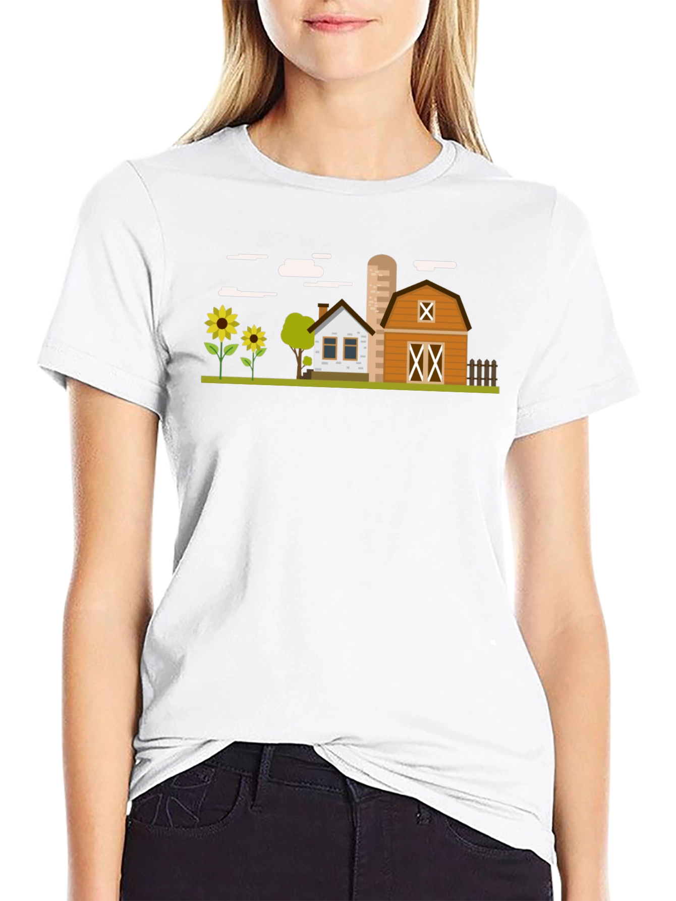 Black Farm Scene Graphic T-Shirt - Black Cotton Tee view 9