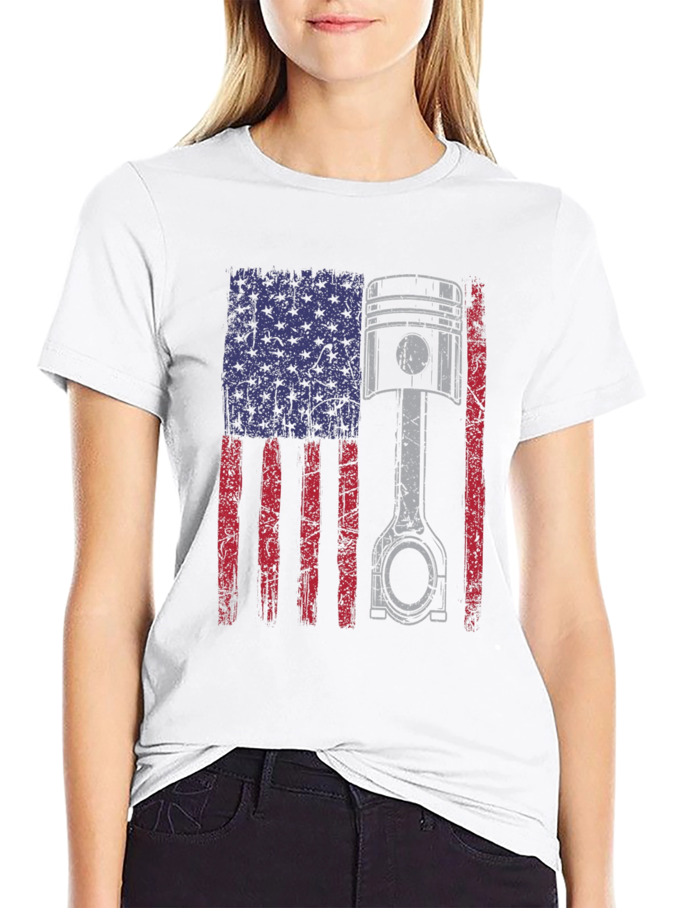 Black American Flag Piston T-Shirt - Automotive Enthusiast Apparel view 9