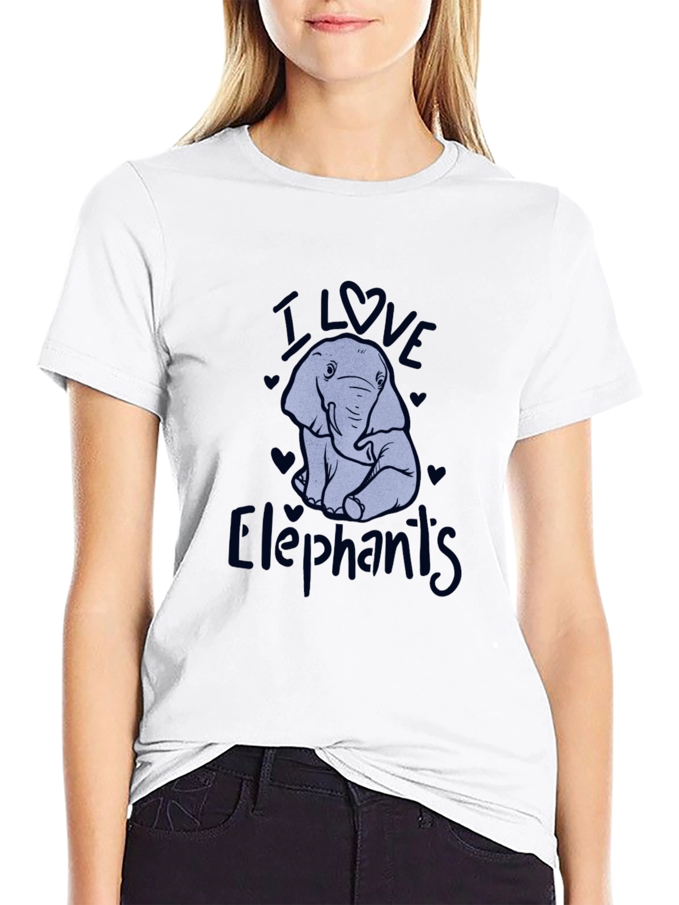 Black I Love Elephants Black Graphic T-Shirt view 9