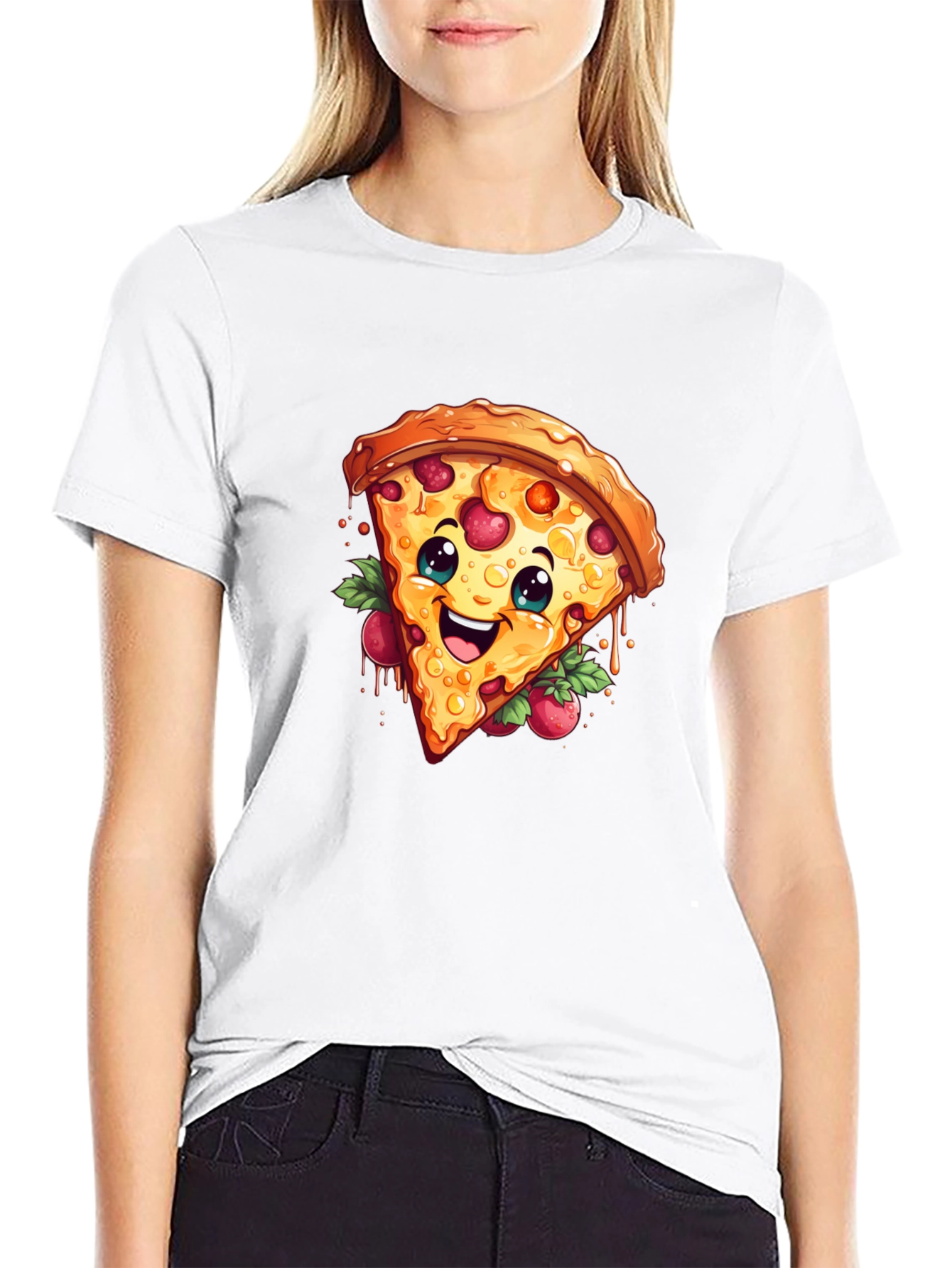 Black Funny Pizza Slice Graphic T-Shirt - Casual Black Tee view 9