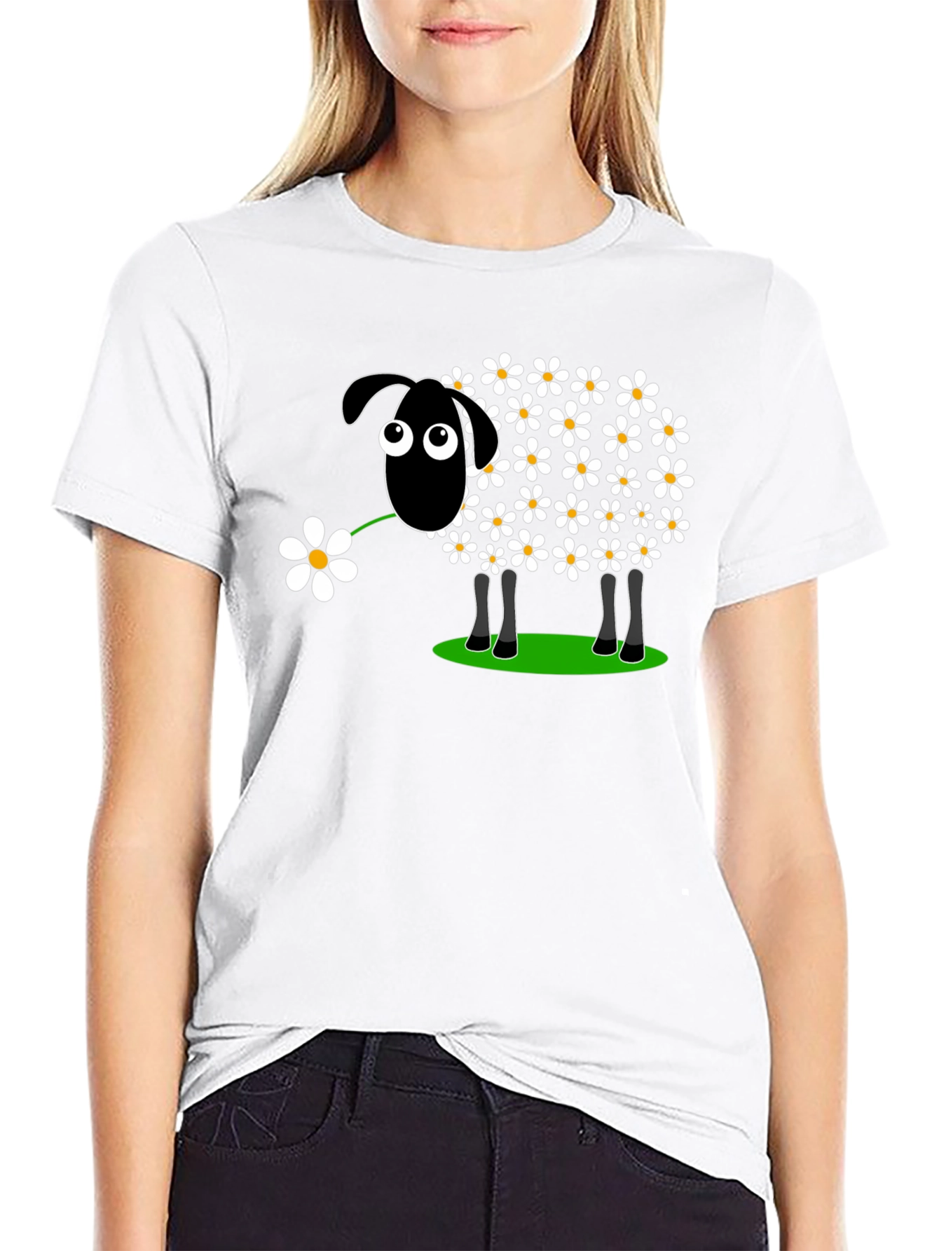 Black Daisy Sheep Graphic Tee - Black Cotton T-Shirt view 9