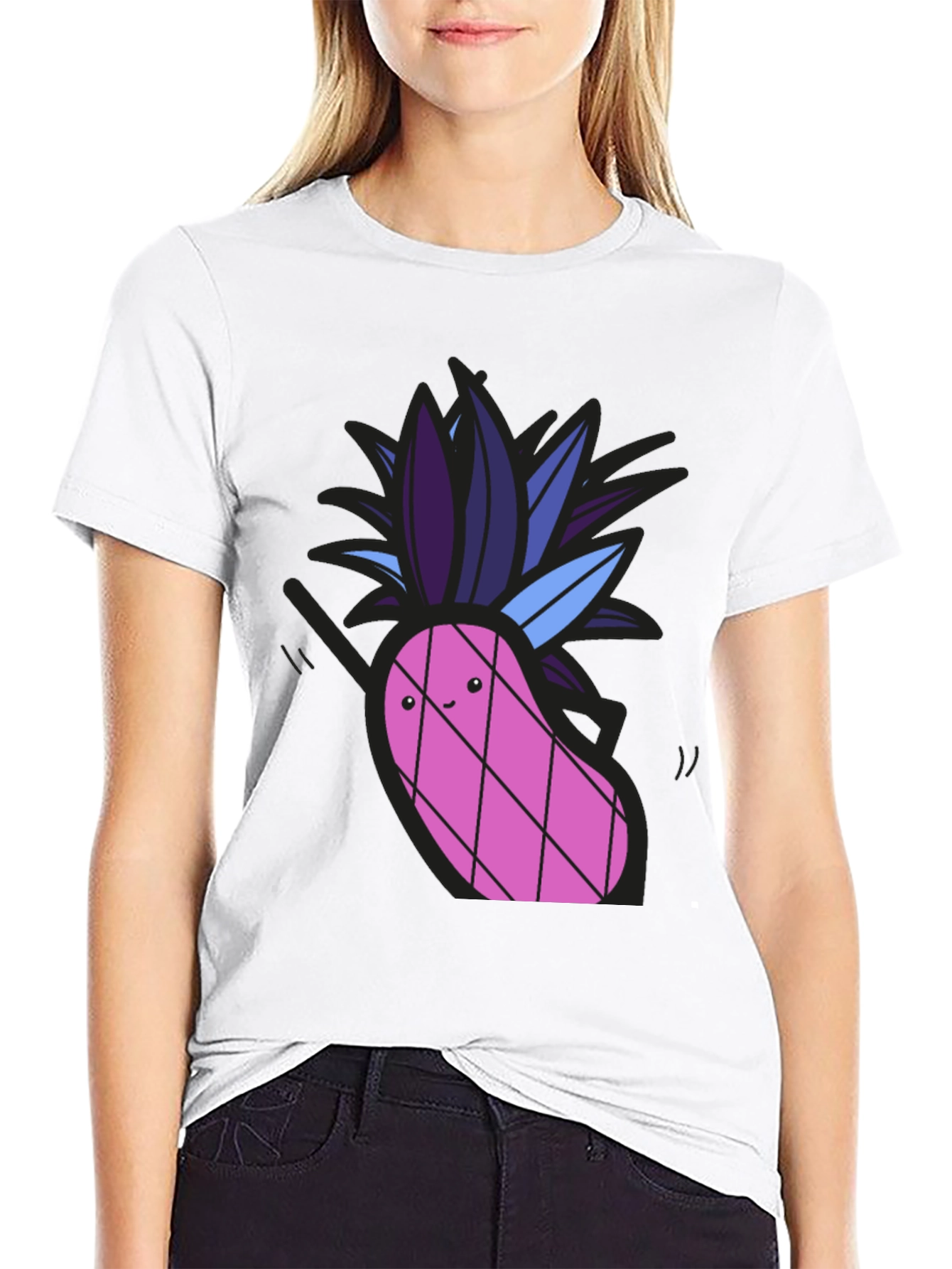 Black Funny Pineapple Graphic Tee - Black Cotton T-Shirt view 9