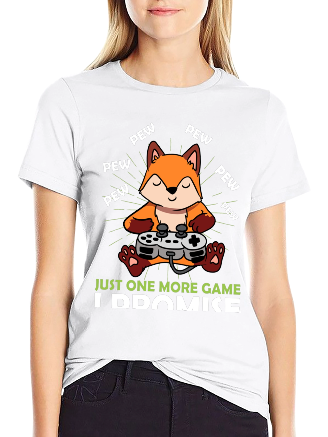 Black Just One More Game Fox Gamer T-Shirt view 9