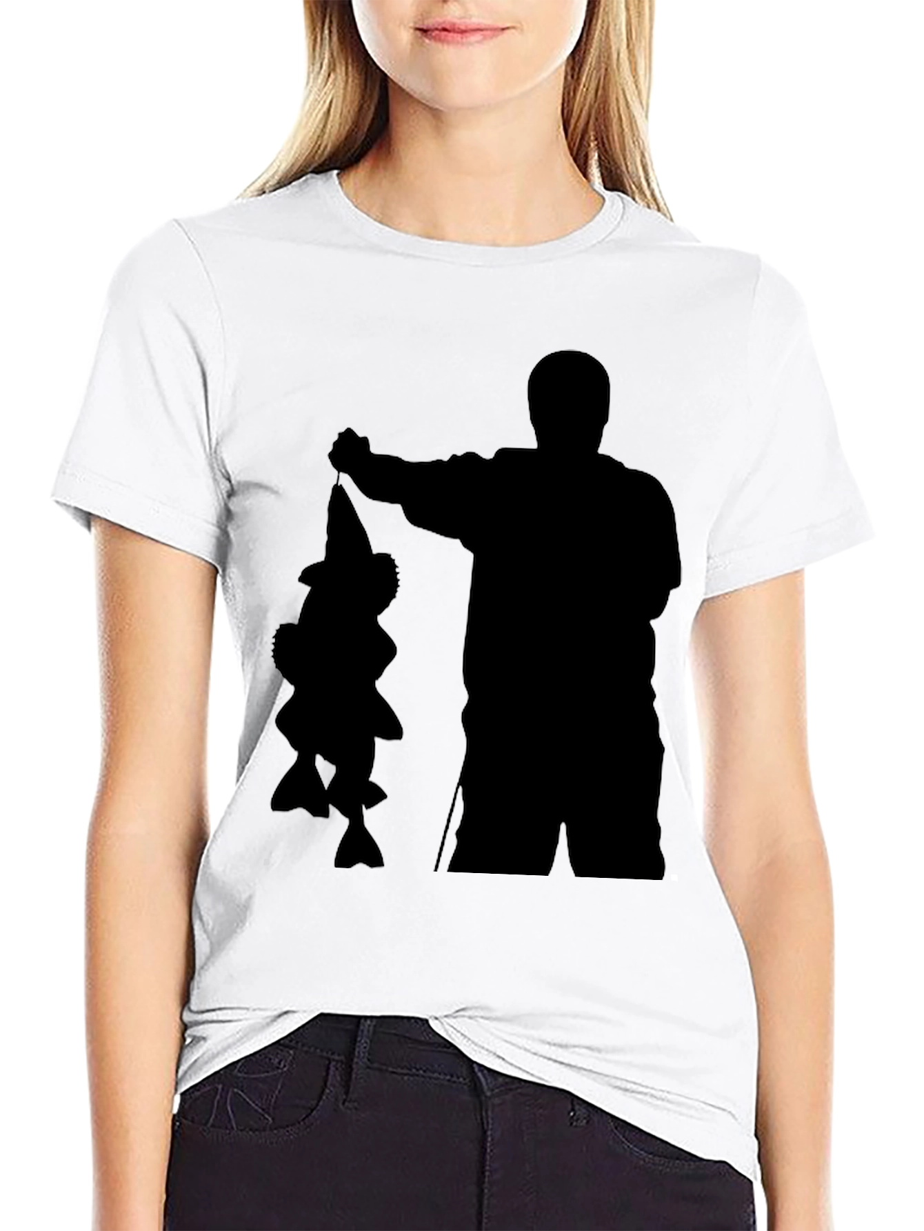 Black Fisherman Silhouette Graphic Tee - Black Cotton Blend Shirt view 9