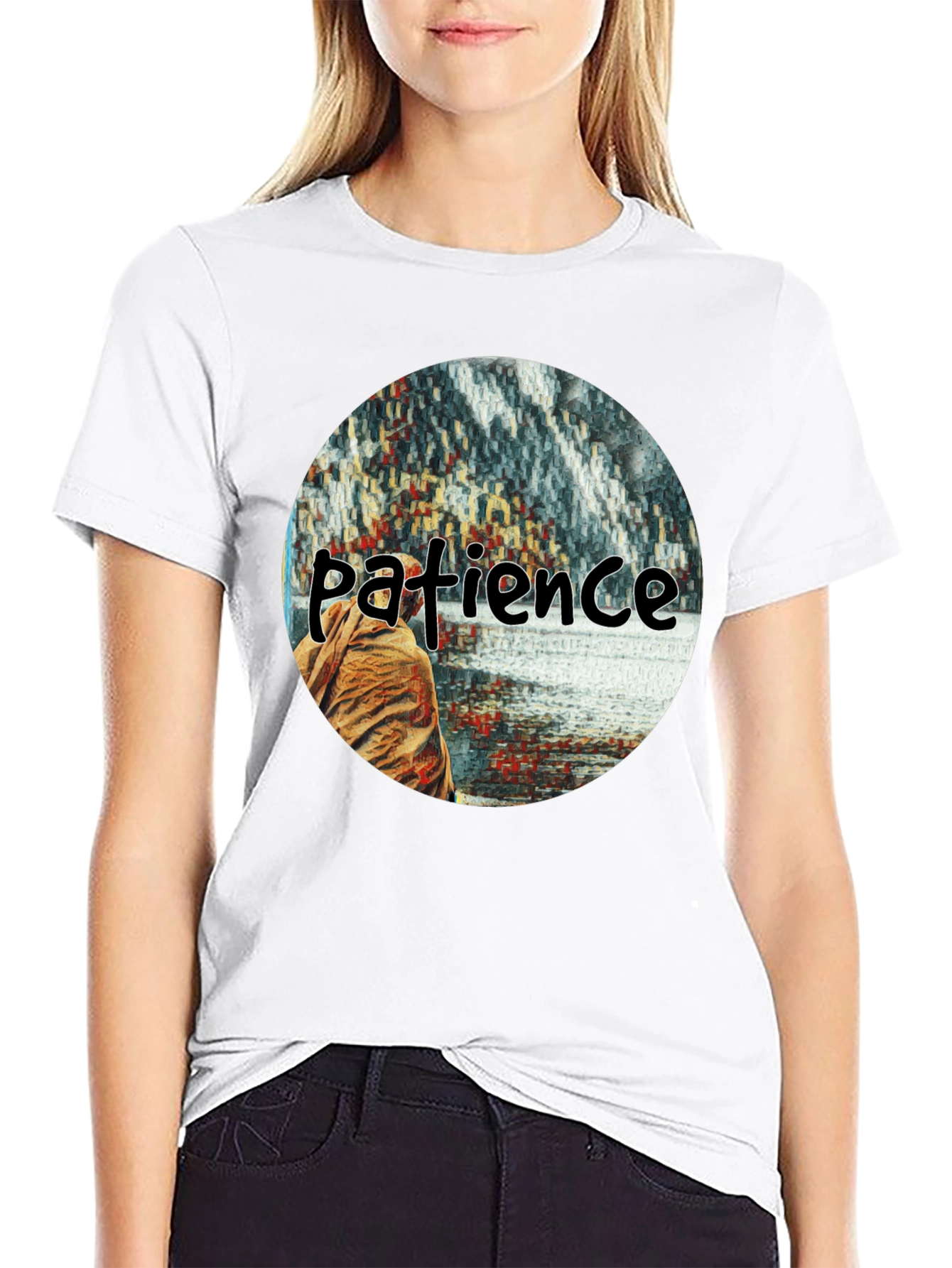 Black Patience Graphic T-Shirt - Black Crew Neck Tee view 9