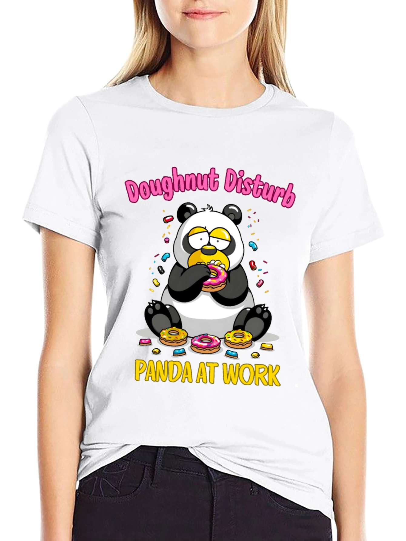 Black Doughnut Disturb Panda T-Shirt - Funny Graphic Tee view 9