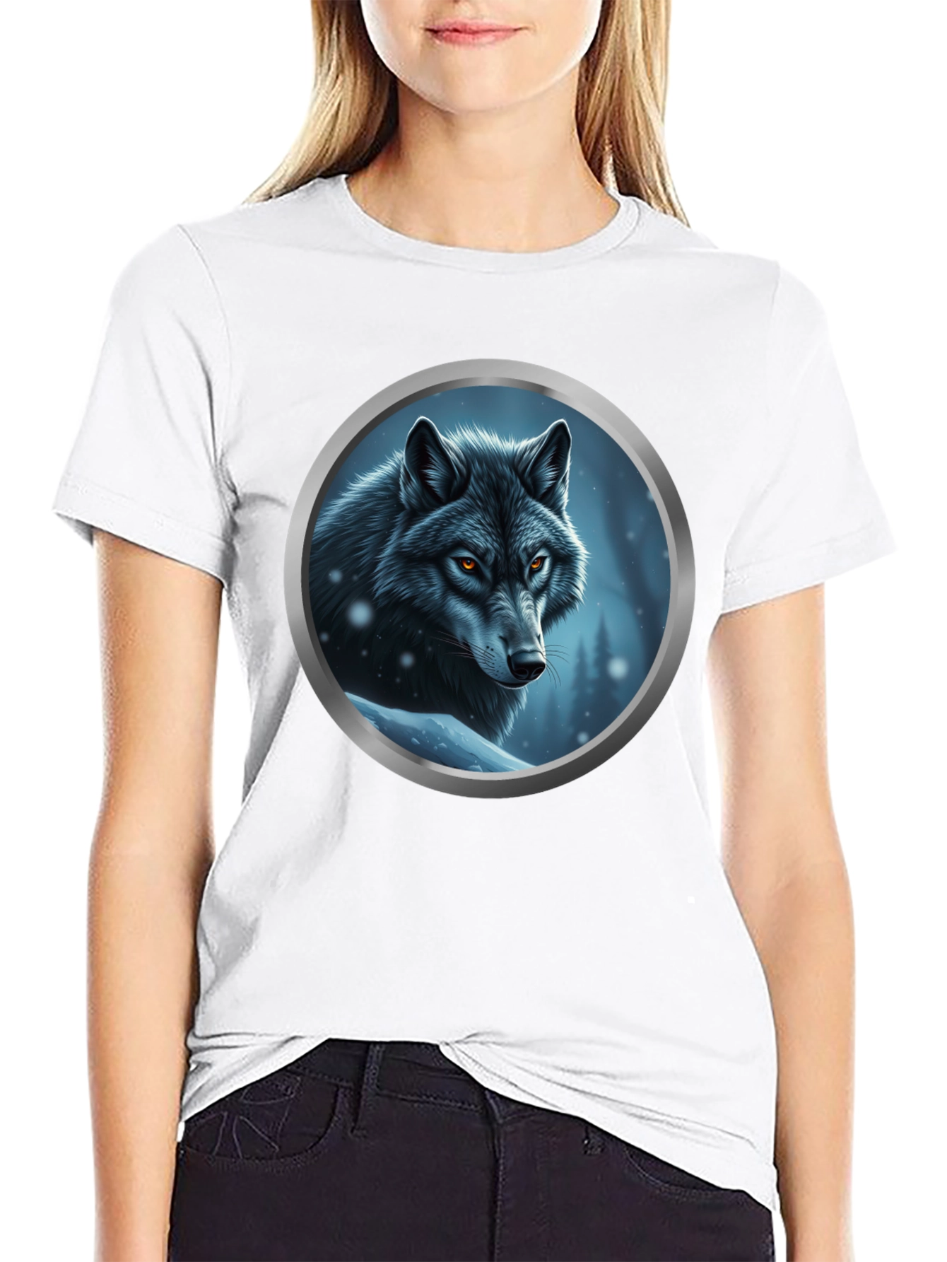 Black Wolf Portrait Graphic Tee - Black Cotton Blend view 9