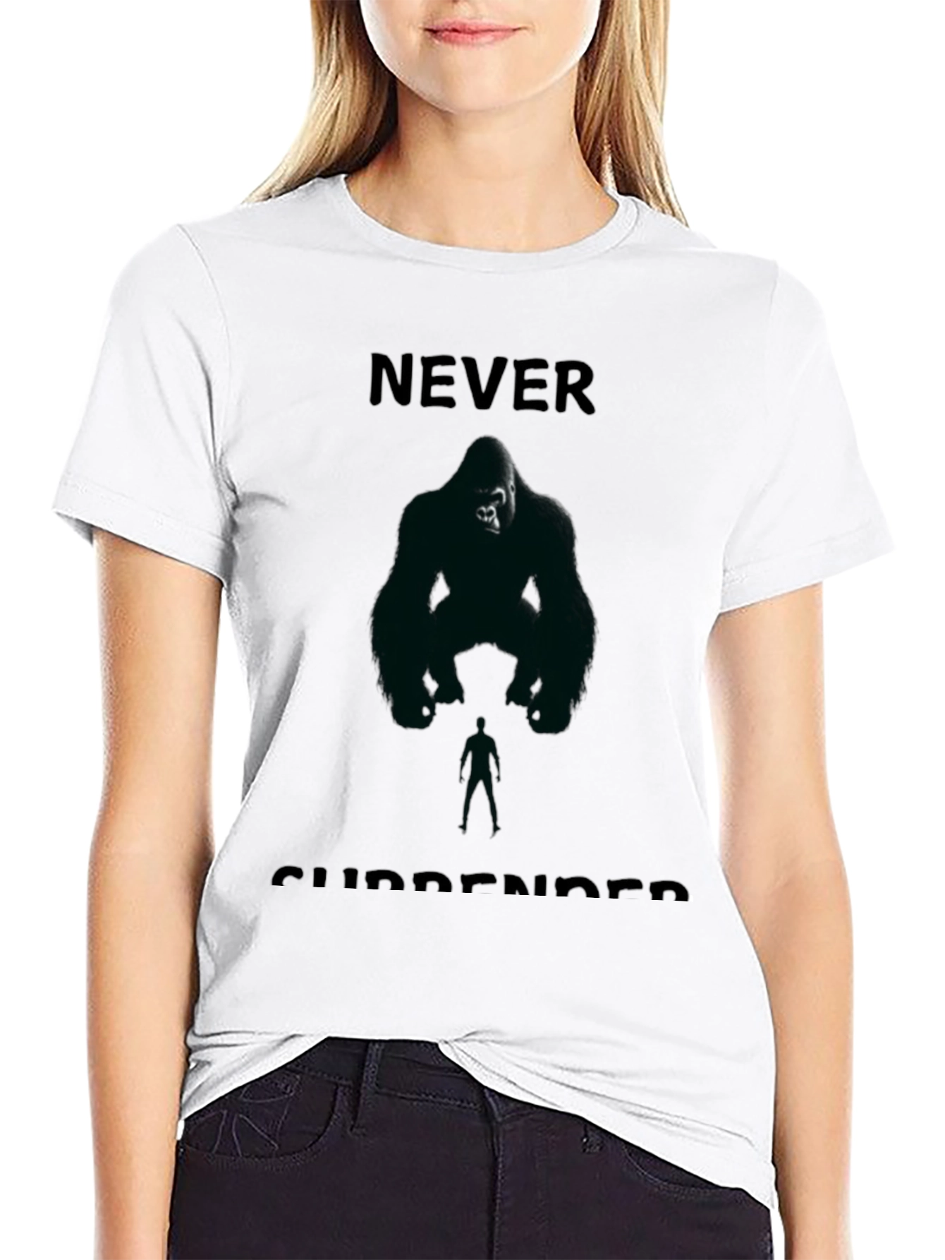 Black Never Surrender Gorilla Graphic Tee - Black Cotton Blend view 9