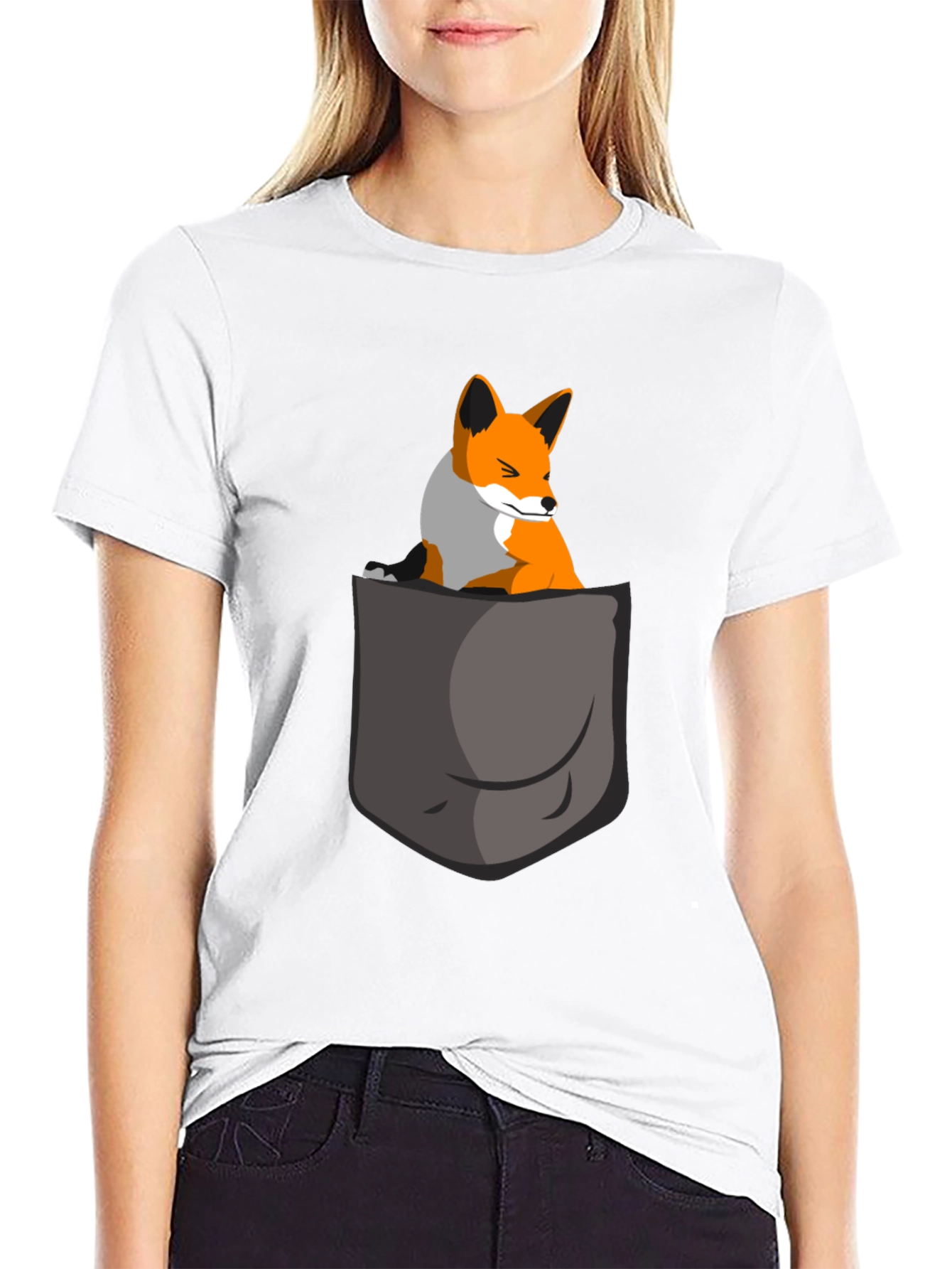 Black Fox in Pocket Graphic Tee - Cute Animal T-Shirt view 9
