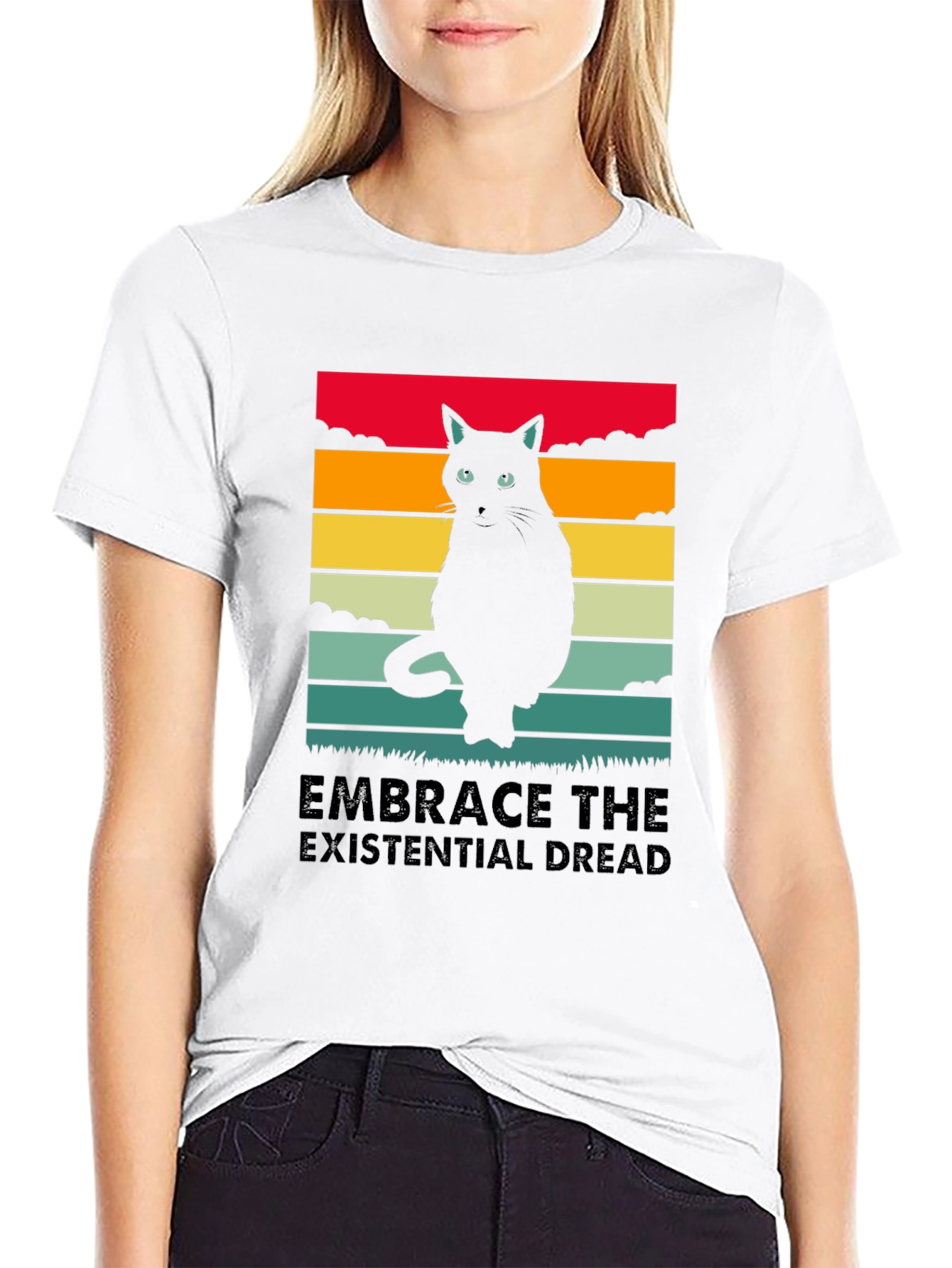 Black Embrace the Existential Dread Cat T-Shirt view 9
