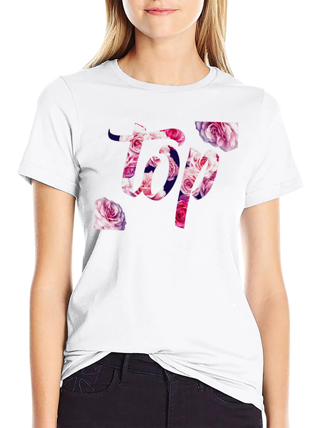 Black Floral Top T-Shirt - Stylish Graphic Tee view 9