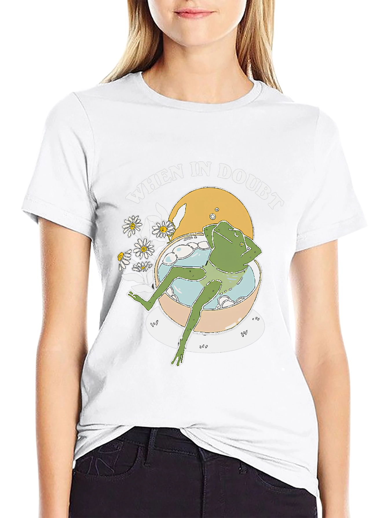 Black Relaxing Frog in Tub Graphic T-Shirt - Comfy Tee view 9