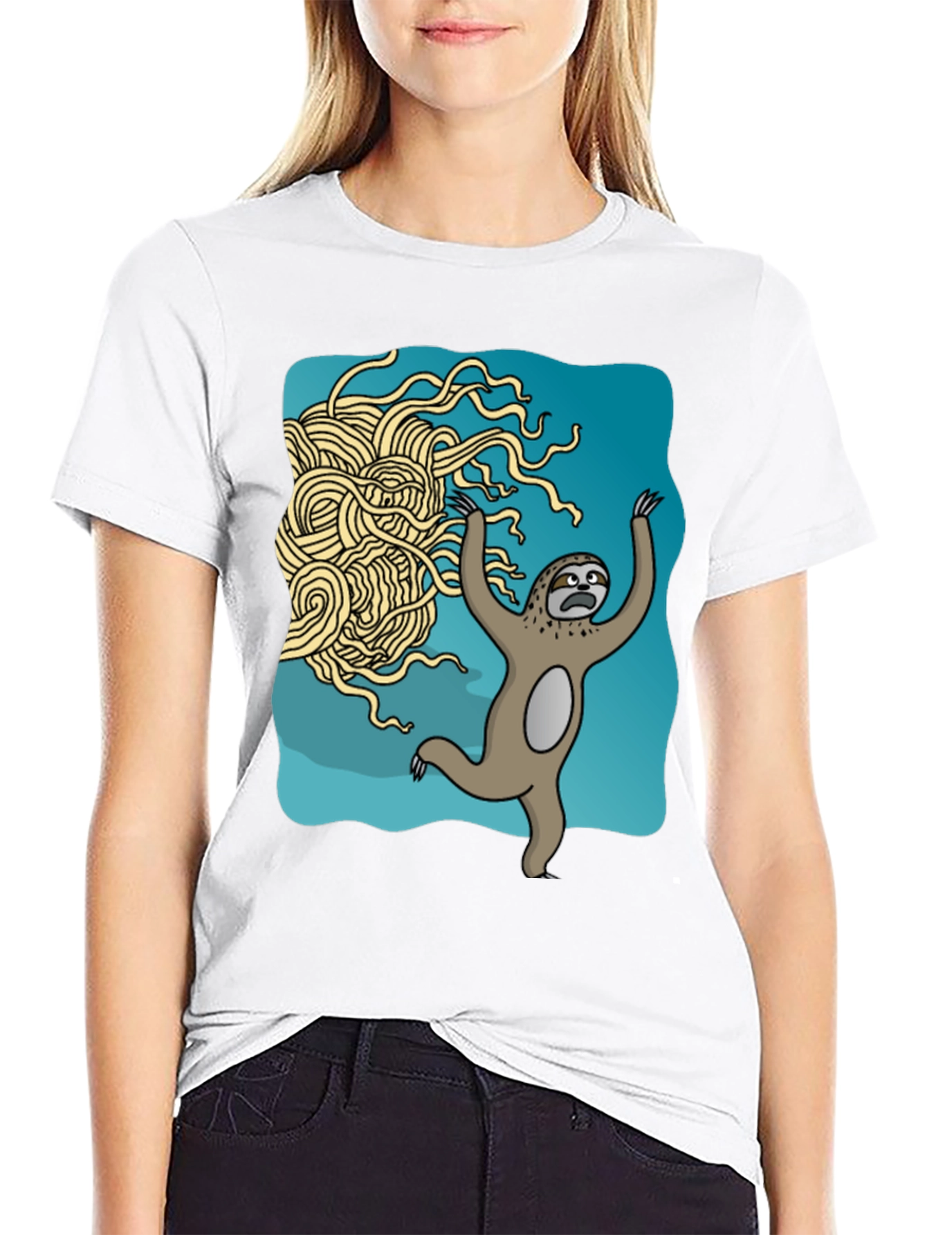 Black Sloth vs. Flying Spaghetti Monster Graphic T-Shirt view 9