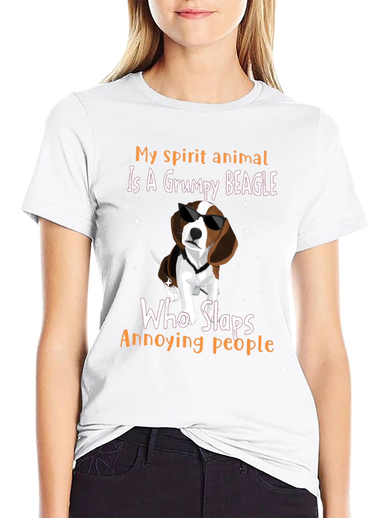 Black Grumpy Beagle T-Shirt - "My Spirit Animal Slaps Annoying People" view 9