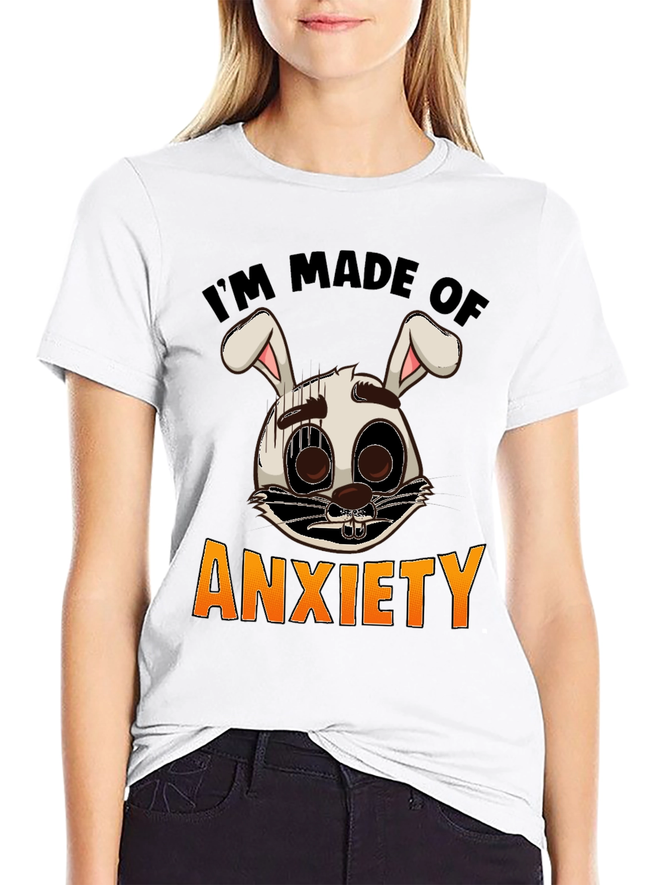 Black Anxiety Bunny Graphic Tee - I'm Made of Anxiety T-Shirt view 9