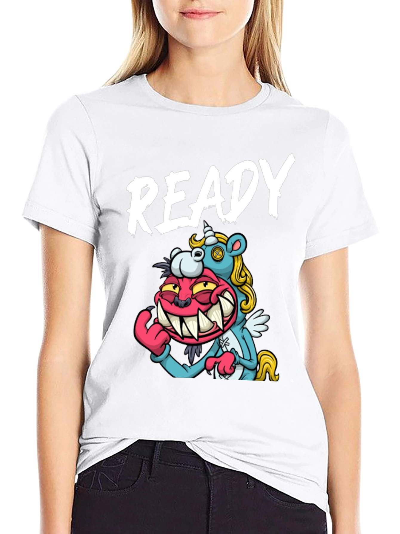 Black Ready Cartoon Graphic T-Shirt view 9