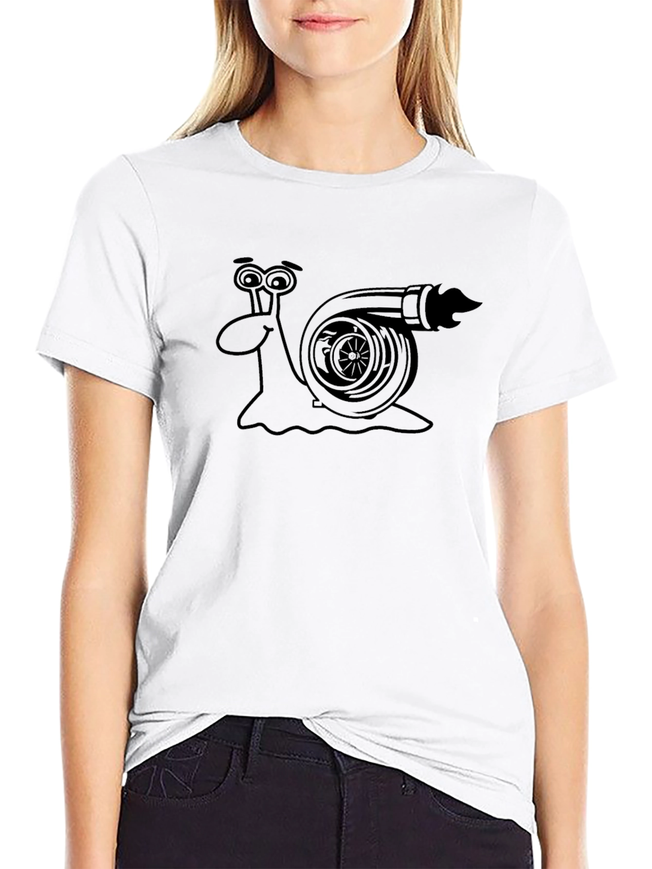 Black Turbo Snail Funny Graphic Tee - Black Cotton T-Shirt view 9