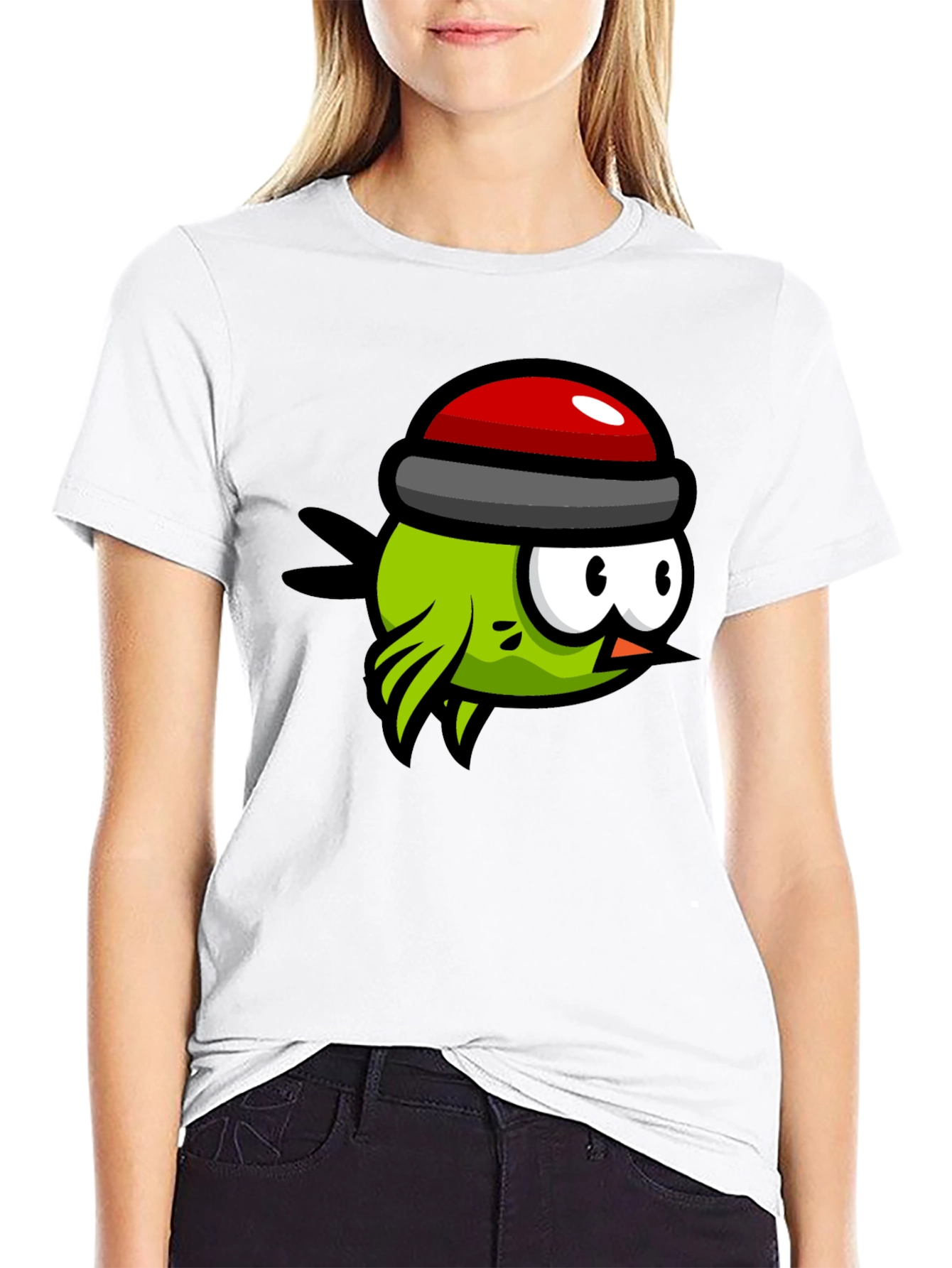 Black Cartoon Bird Graphic Tee - Quirky Black T-Shirt view 9