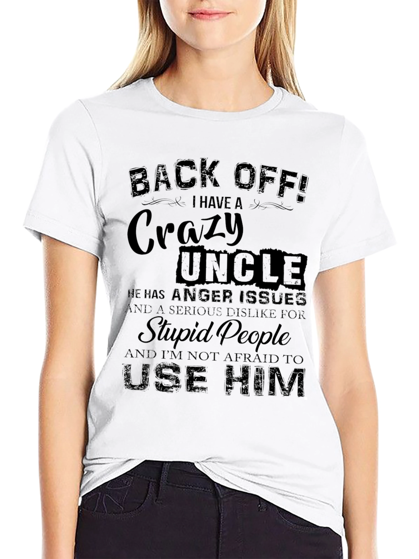 Black Back Off! Crazy Uncle Black Graphic T-Shirt view 9