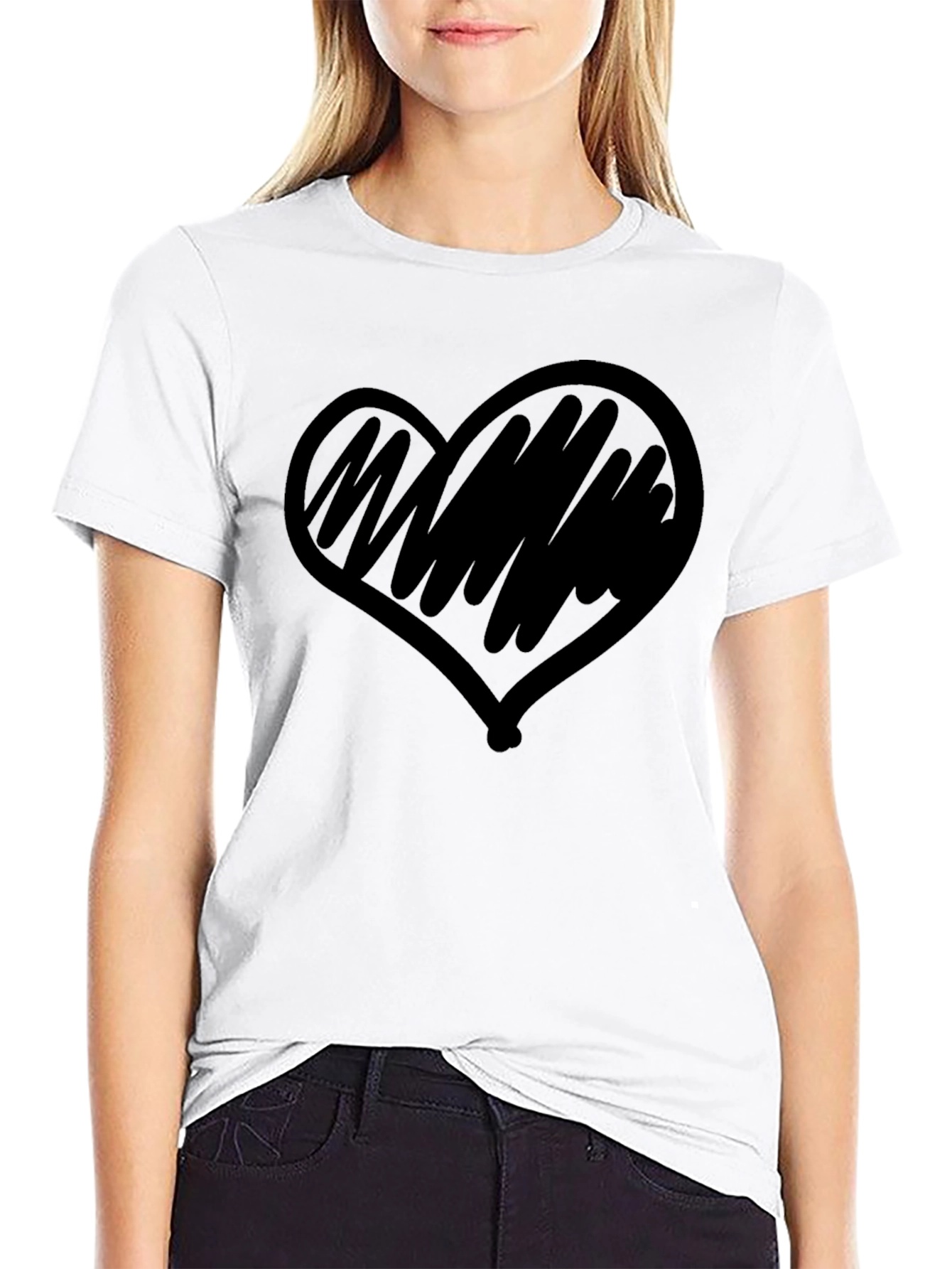 Black Heart Scribble Graphic Black T-Shirt view 9