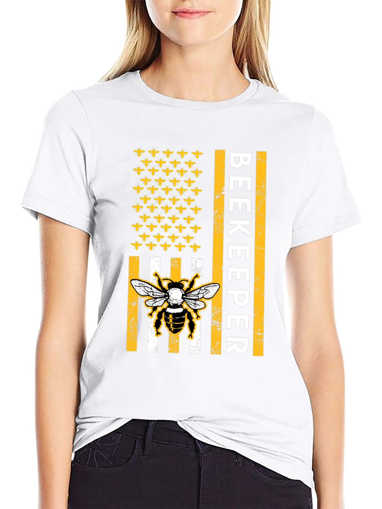 Black Beekeeper American Flag Bee T-Shirt view 9