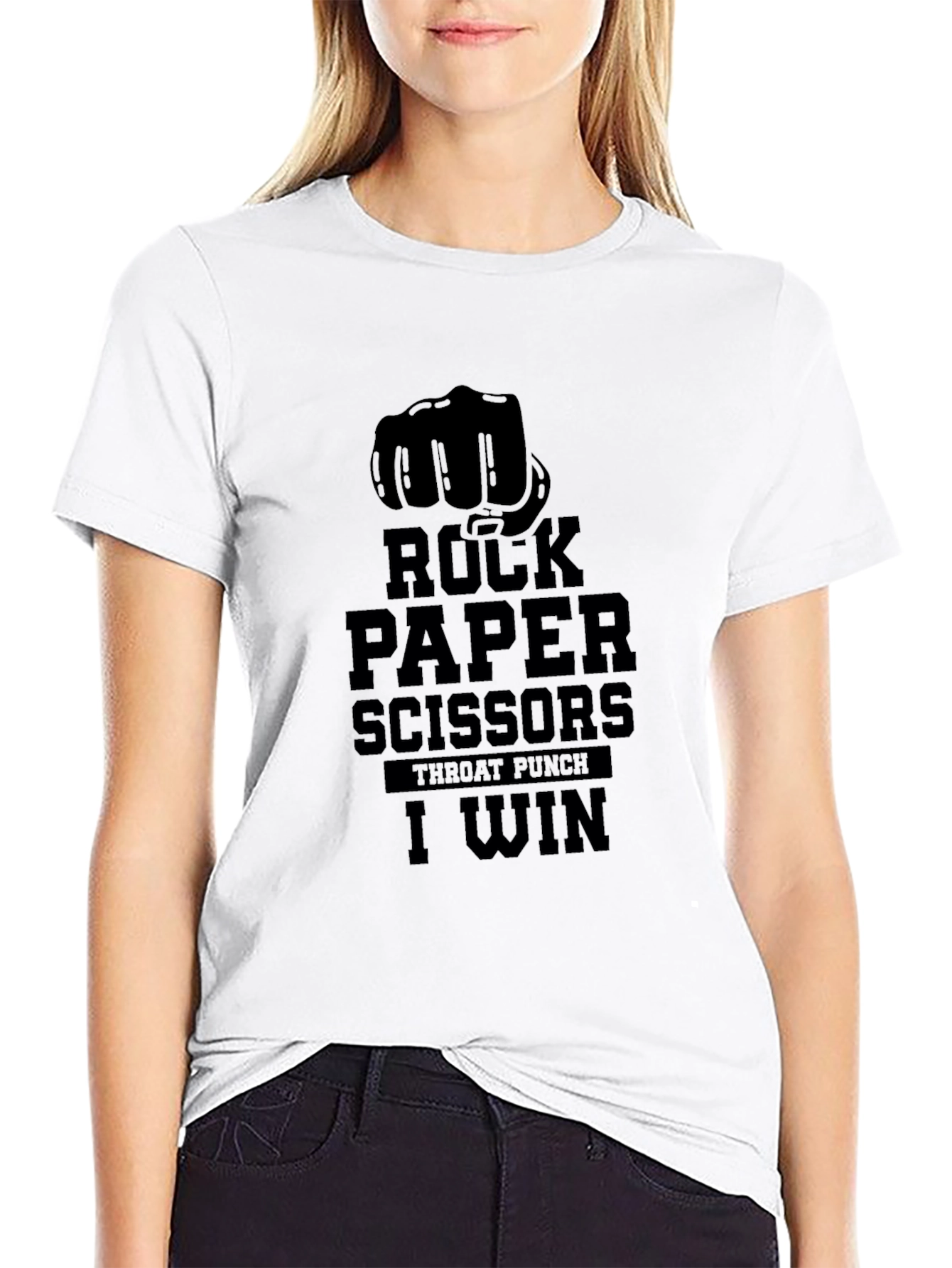 Black Rock Paper Scissors Throat Punch I Win T-Shirt view 9