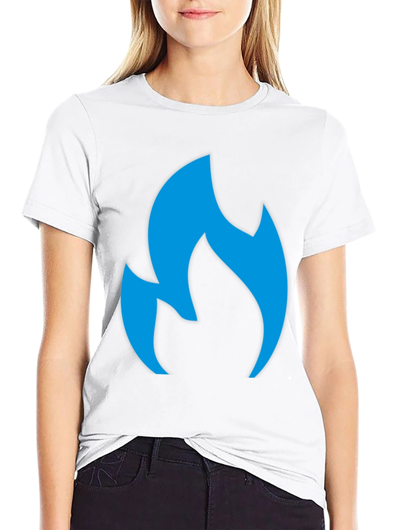 Black Men's Black T-Shirt with Blue Flame Graphic view 9
