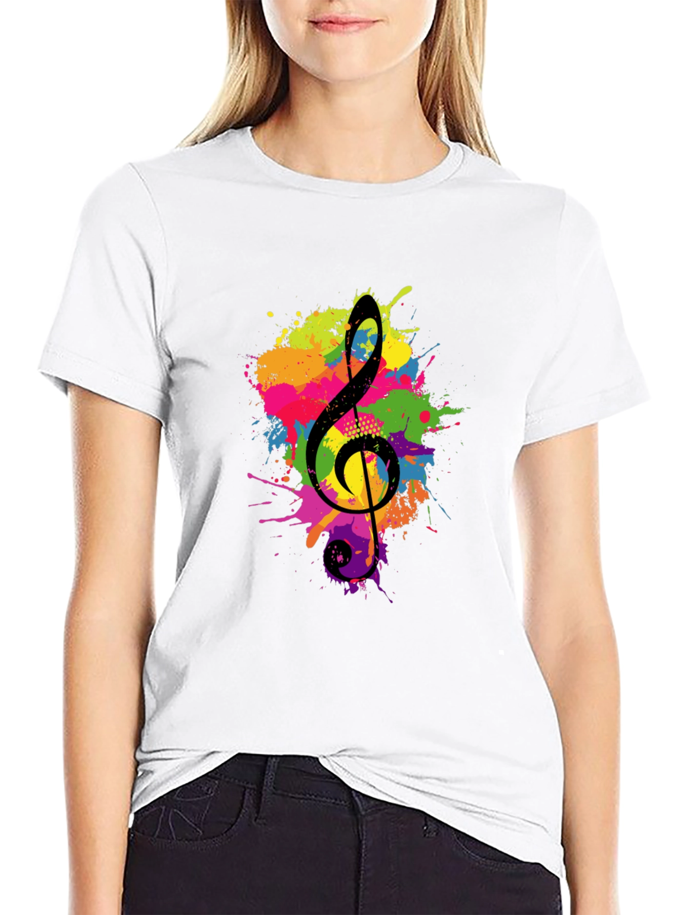 Black Treble Clef Splash Graphic Black T-Shirt view 9