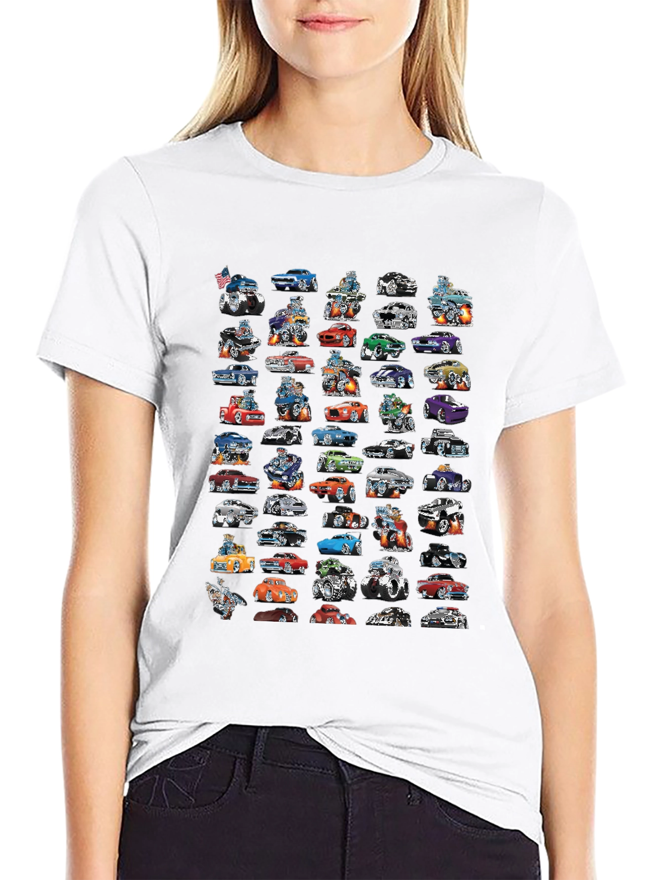 Black Cartoon Car T-Shirt - Black Cotton Tee view 9