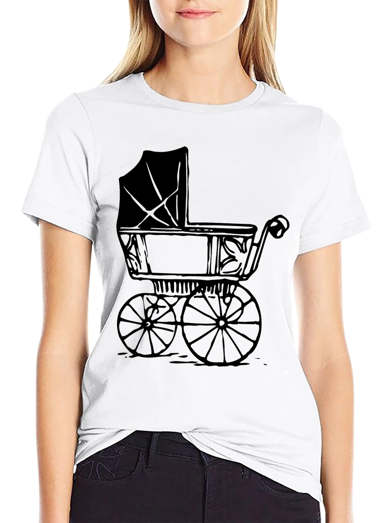 Black Vintage Baby Carriage Graphic Tee - Soft Black T-Shirt view 9