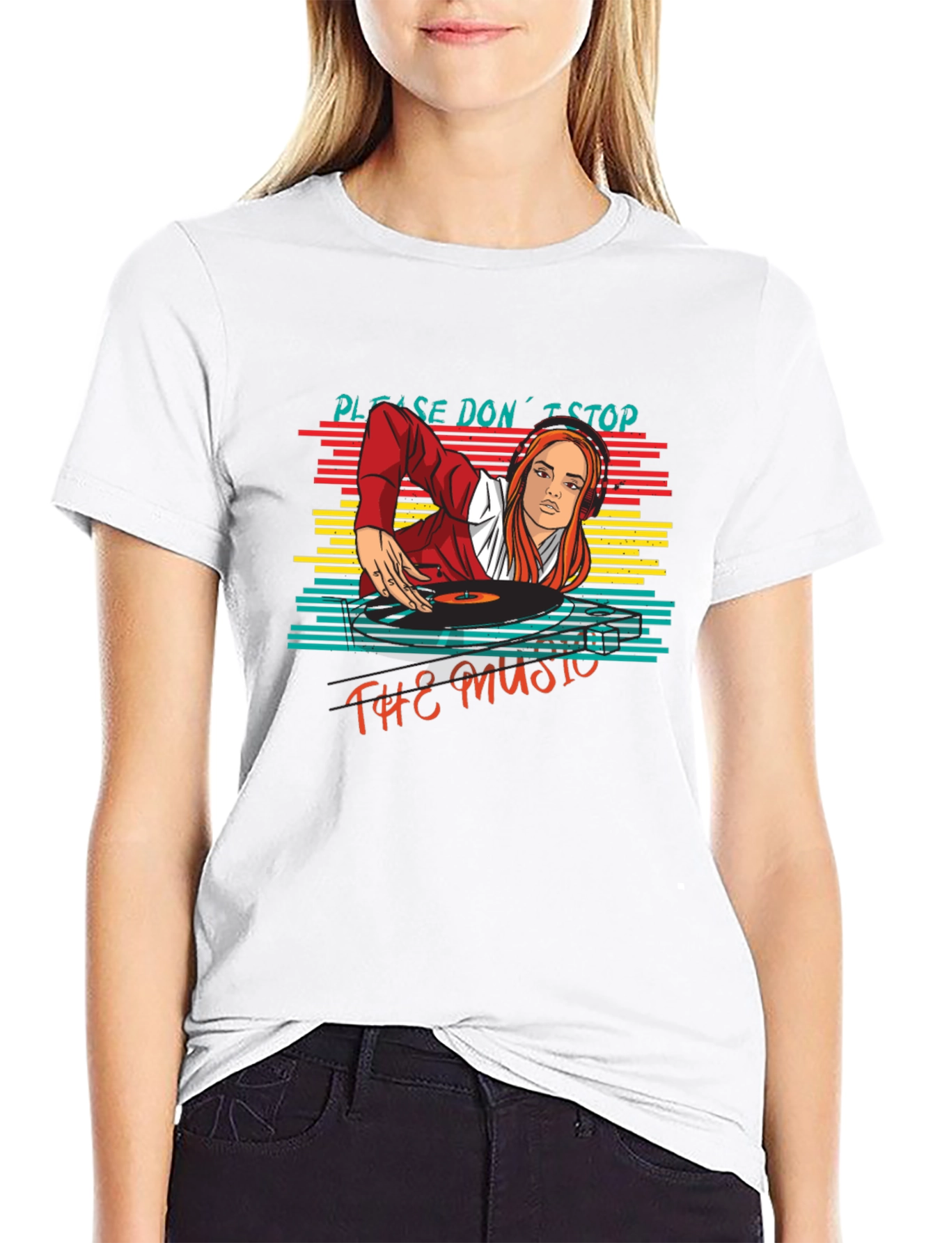 Black Retro DJ Graphic T-Shirt - Please Don't Stop the Music view 9